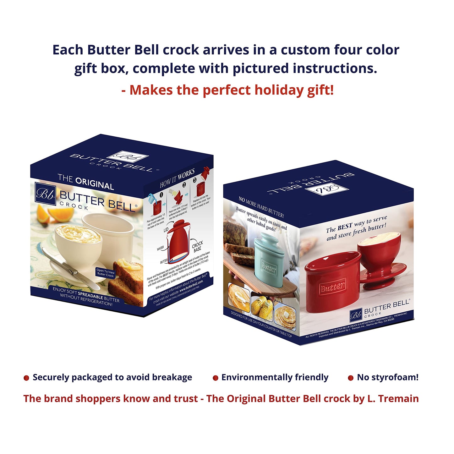 Butter Bell - The Original Butter Bell Crock by L Tremain, a Countertop French Ceramic Butter Dish Keeper for Spreadable Butter, Antique Collection,