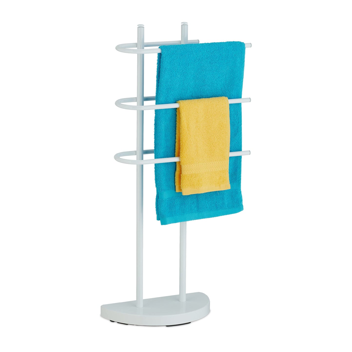 Relaxdays Towel Rack, 3 Rails, H x W x D: 83 x 39 x 18 cm, Standing Towel Holder, Metal, White