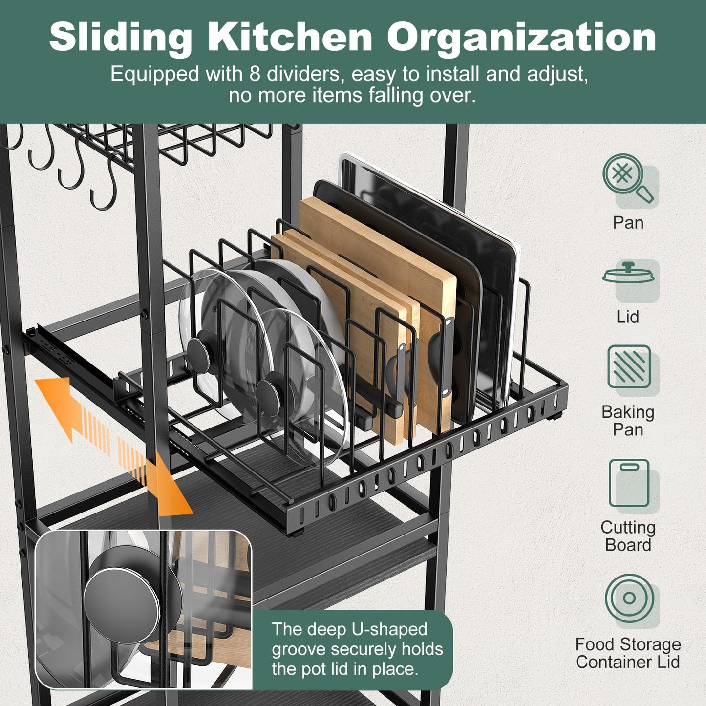 Housolution 5 Tier Kitchen Storage Cart with Fruit Basket Pot Lid Organizer