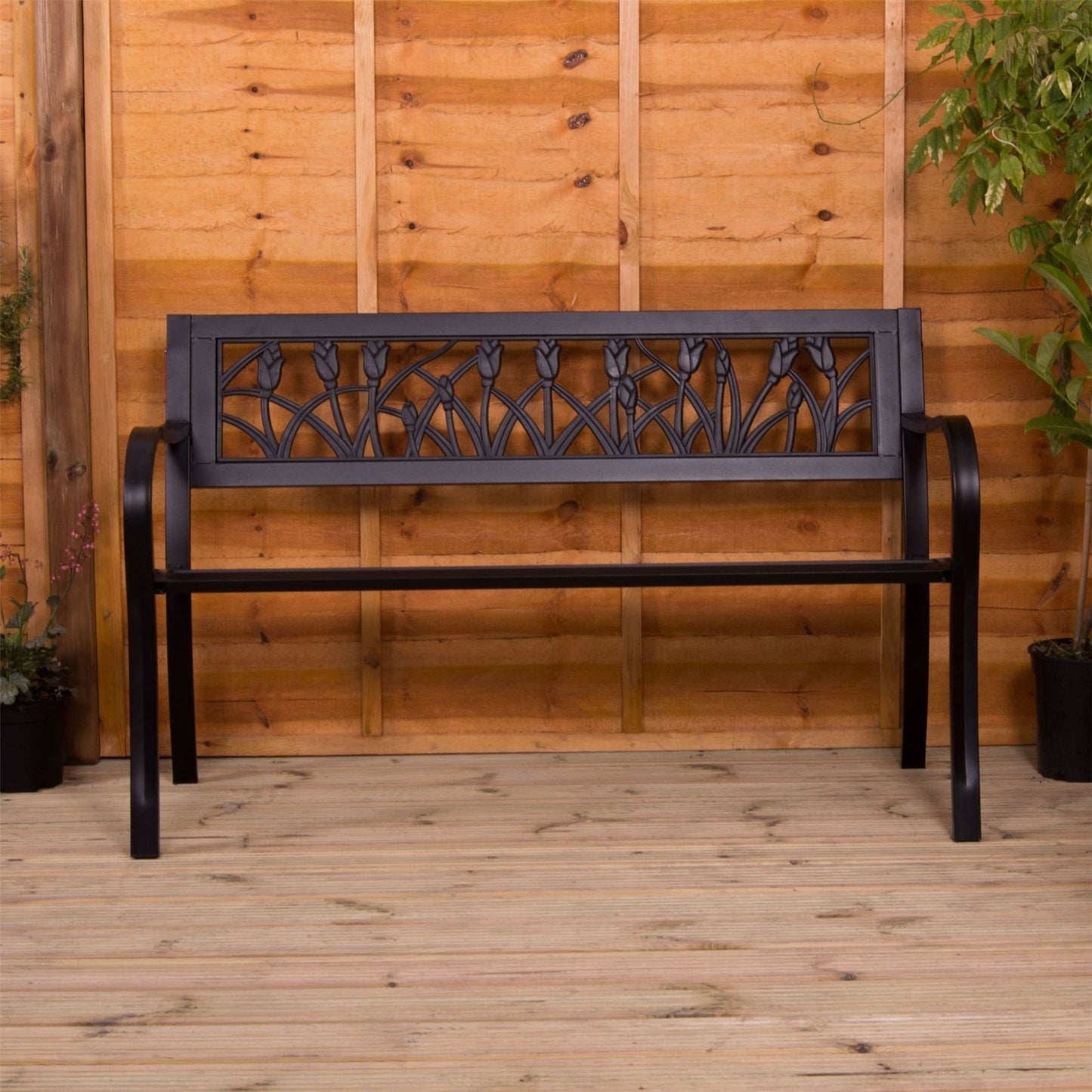 Garden Vida Steel Garden Bench, Tulip Design 3 Seater Outdoor Furniture Seating Park Patio Seat