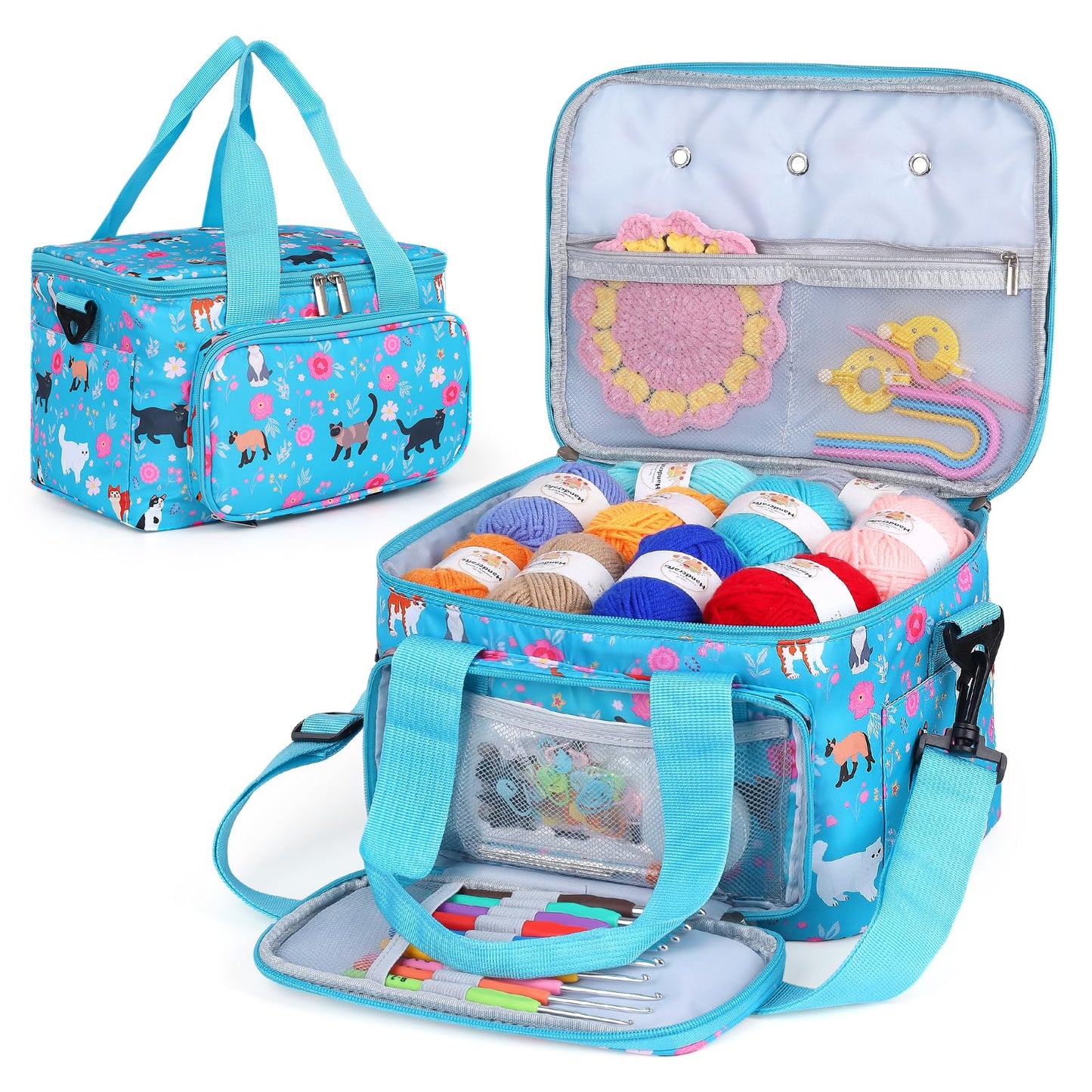 Coopay Knitting Bags for Wool Storage, Crochet Bags with Compartments, Portable Crochet Bag with Shoulder Strap, Knitting Bags and Knitting