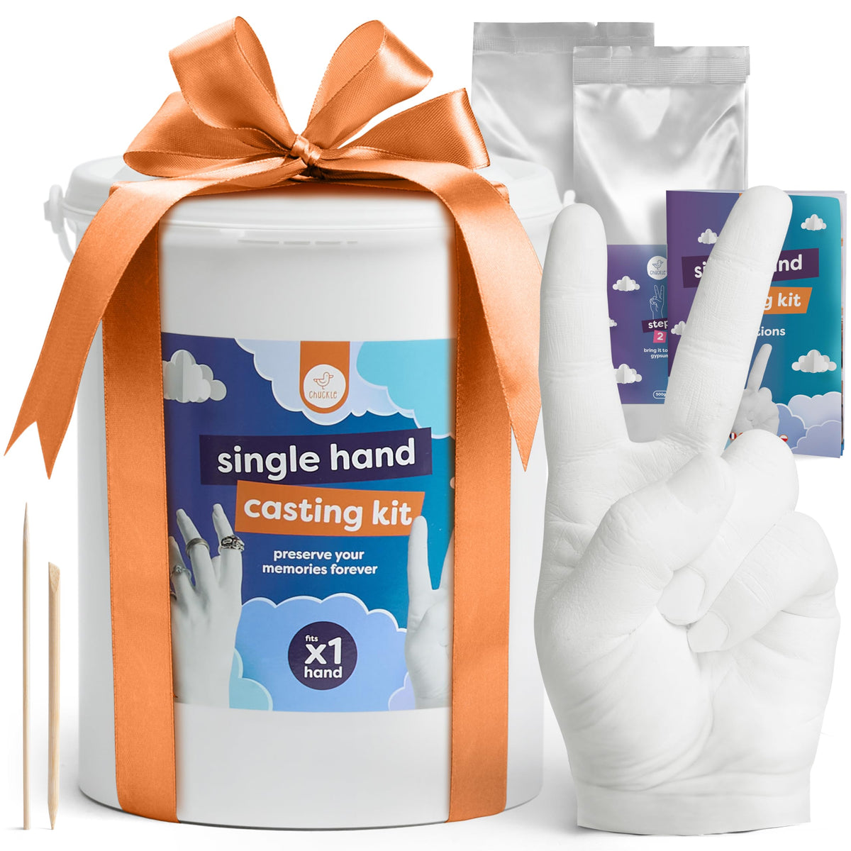 Chuckle 3D Single Hand Casting Kit Edition, DIY Hand Sculpture for All Ages, Personalized Keepsake, Ring Holders, Perfect for Birthdays, Fathers Day,
