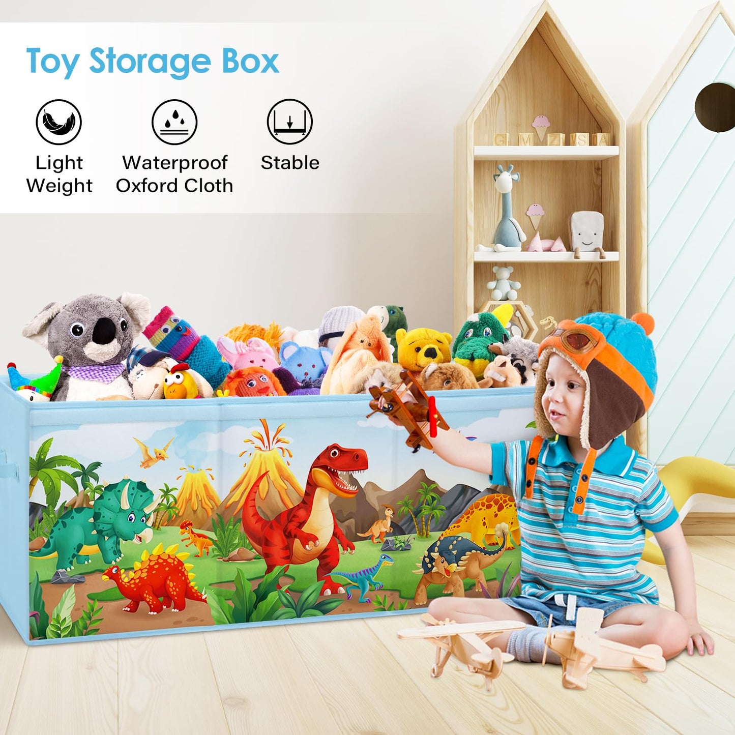 Decalsweet Extra Large Kids Toy Storage Box with Lid,Foldable Oxford Toy Storage Organizer Box for Boys-96?32?40cm-Lightweight Toy Chest with Handles
