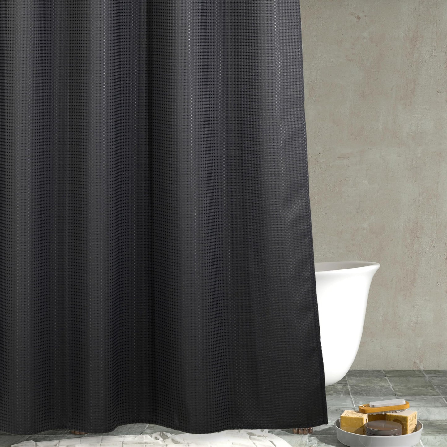 Popkozzi Charcoal Grey Waffle Weave Shower Curtain: Heavy Duty Textured Fabric Shower Curtain for Bathroom - Water Repellent Washable Thick Polyester