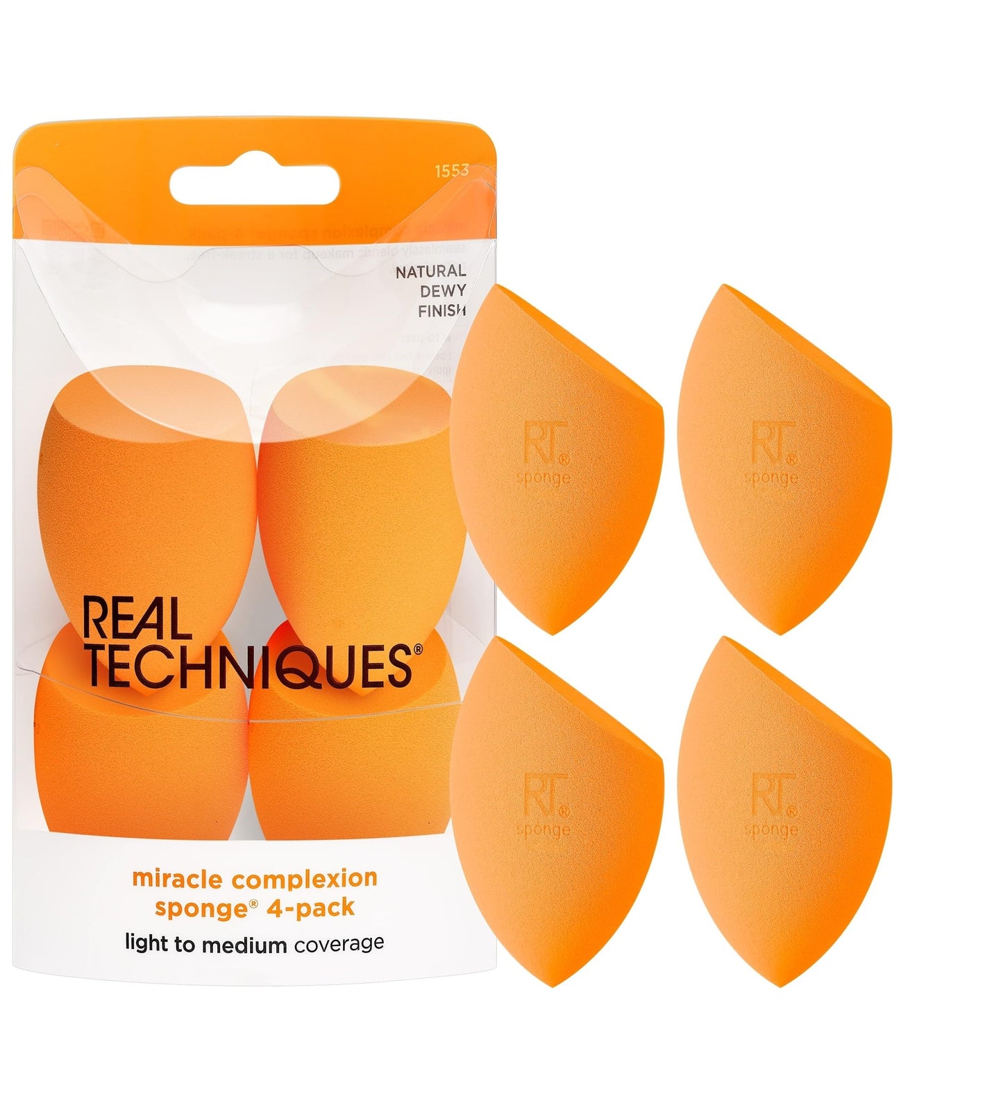 Real Techniques Miracle Complexion Sponge for Liquid & Cream Makeup, 3-Point Design for Seamless Application, Streak-Free Natural Dewy Finish,