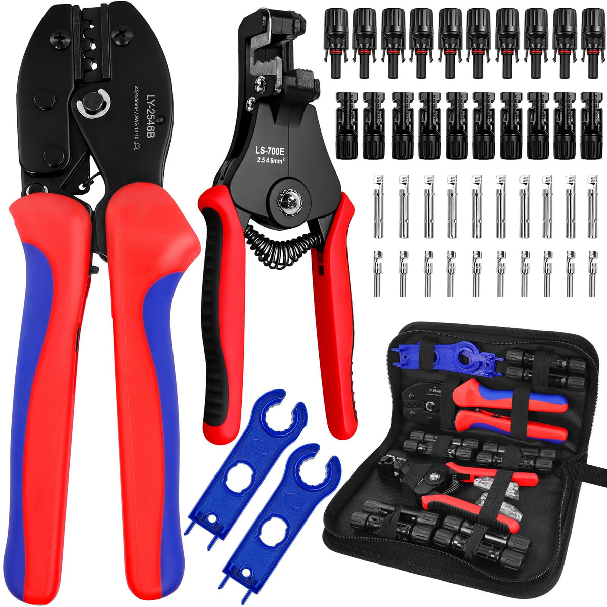 SBGGRL Solar Panel Connectors Kit with Crimping Tool,10 Pairs Male Female PV Connectors for 2.5/4/6 mm?(10-14 AWG), Includes Solar Crimper, Wire