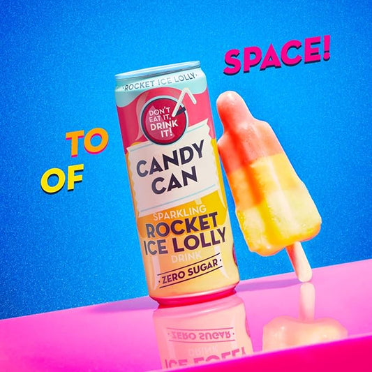 Candy Can, Rocket Ice Lolly, Fizzy Drink, Nostalgic American Soda Flavours, Sugar Free, Sparkling Pop Can