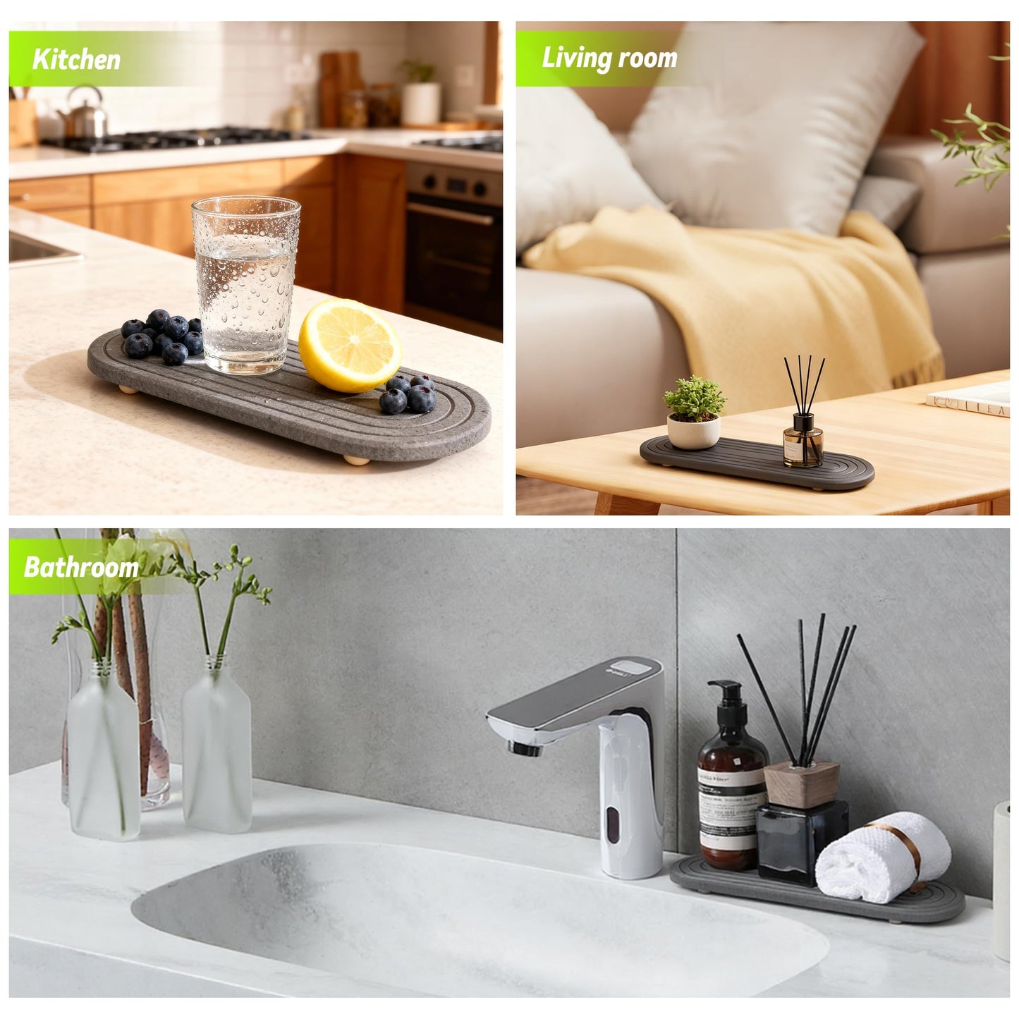 ZHABAYEN Quick Drying Stone Tray Instant, Anti Slip Fast Dry Sink Tray
