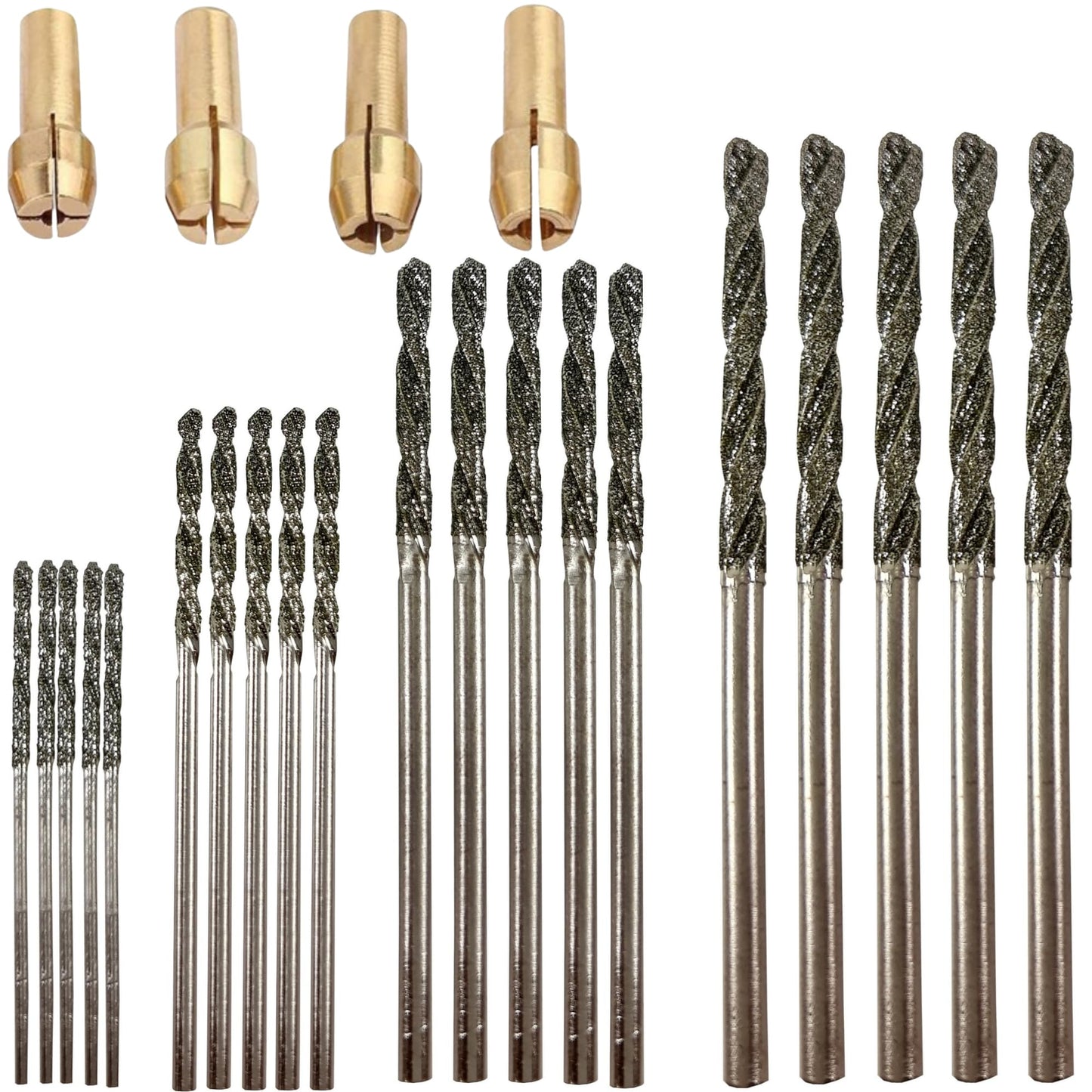 Drilax 24-Piece Diamond Drill Bit Set (1mm, 1.5mm, 2mm, 2.5mm) Compatible with Dremel Rotary Tools, Includes 4 Collets ? for Stones, Sea Glass,