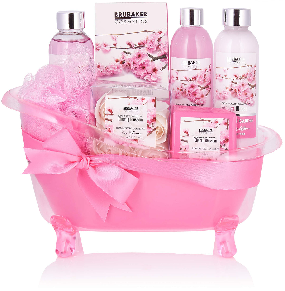 BRUBAKER Cosmetics Bath and Shower Set Cherry Blossom - 8-piece Gift Set in Decorative Tub
