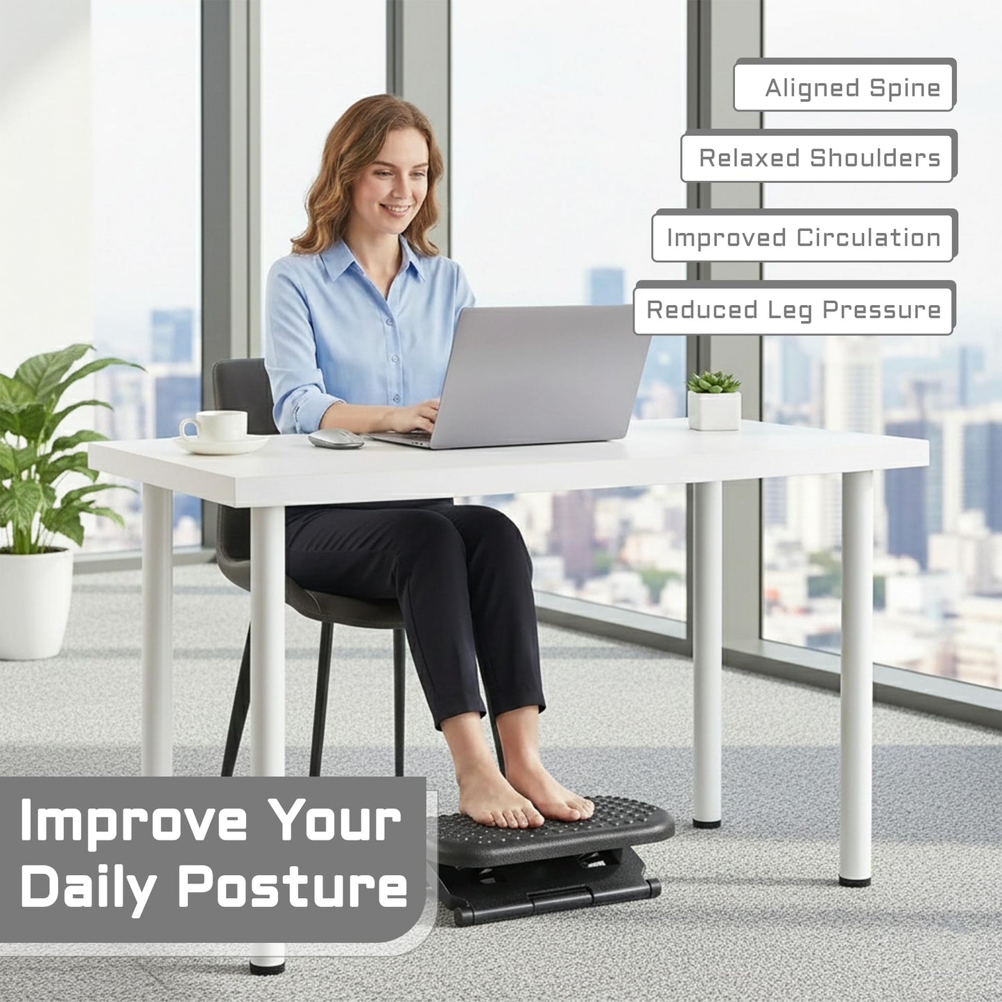 Adjustable Footrest Under Desk – Ergonomic Office Foot Rest with Massage Surface – Anti Slip Foot Stool for Home & Office