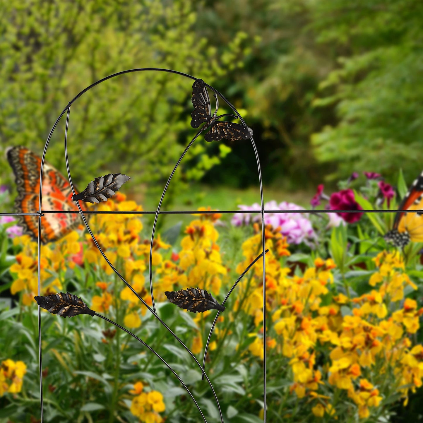 Relaxdays Garden Edging, 5 Piece Set, HxW: 46 x 250 cm, Decorative, Flowerbed Border, Butterfly Design, Metal, Black