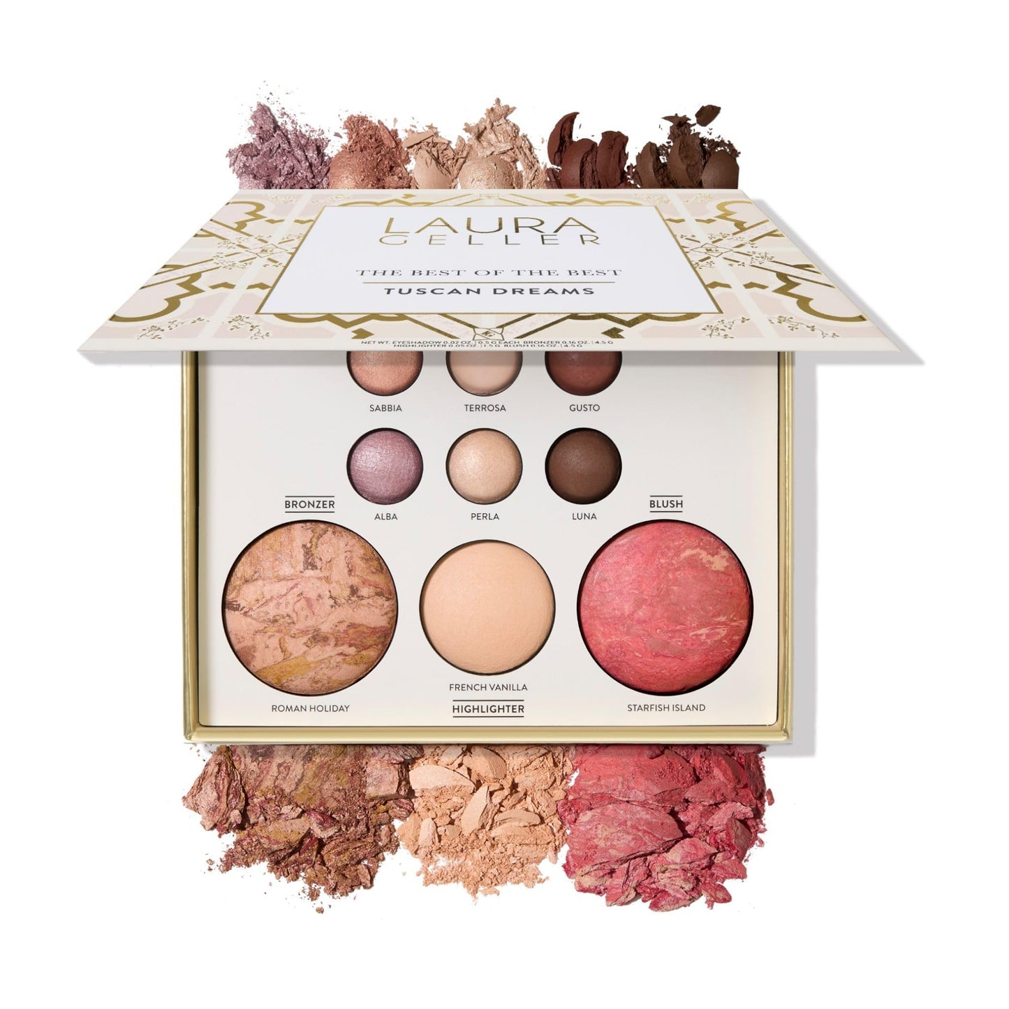 LAURA GELLER NEW YORK The Best of the Best Baked Starter Kit Palette - Tuscan Dreams - Full Size - Includes Bronzer, Blush, Highlighter and 6