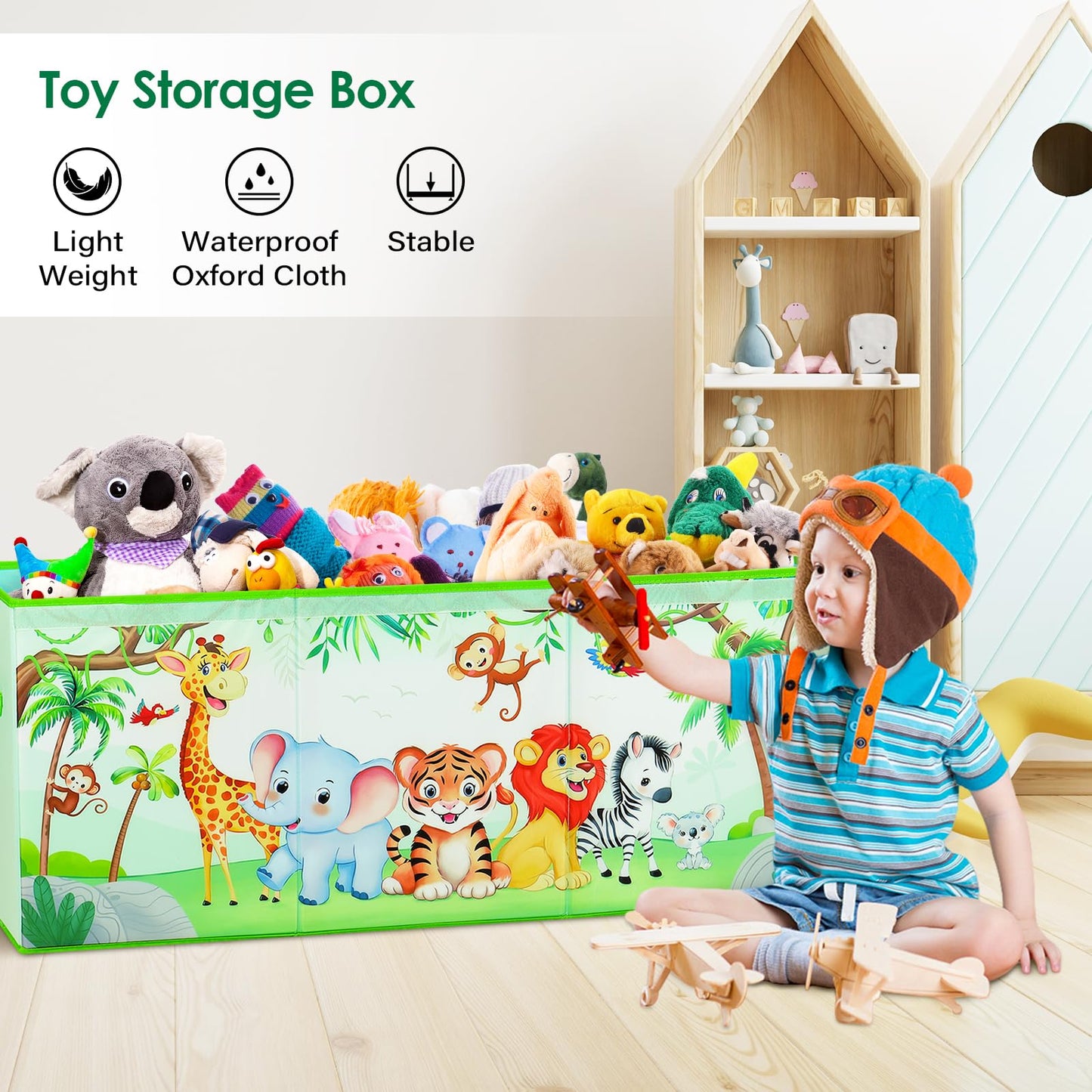 Decalsweet Jungle Animal Extra Large Kids Toy Storage Box with Lid,Foldable Oxford Toy Storage Organizer Box for Girls Boys-963240cm-Lightweight Toy