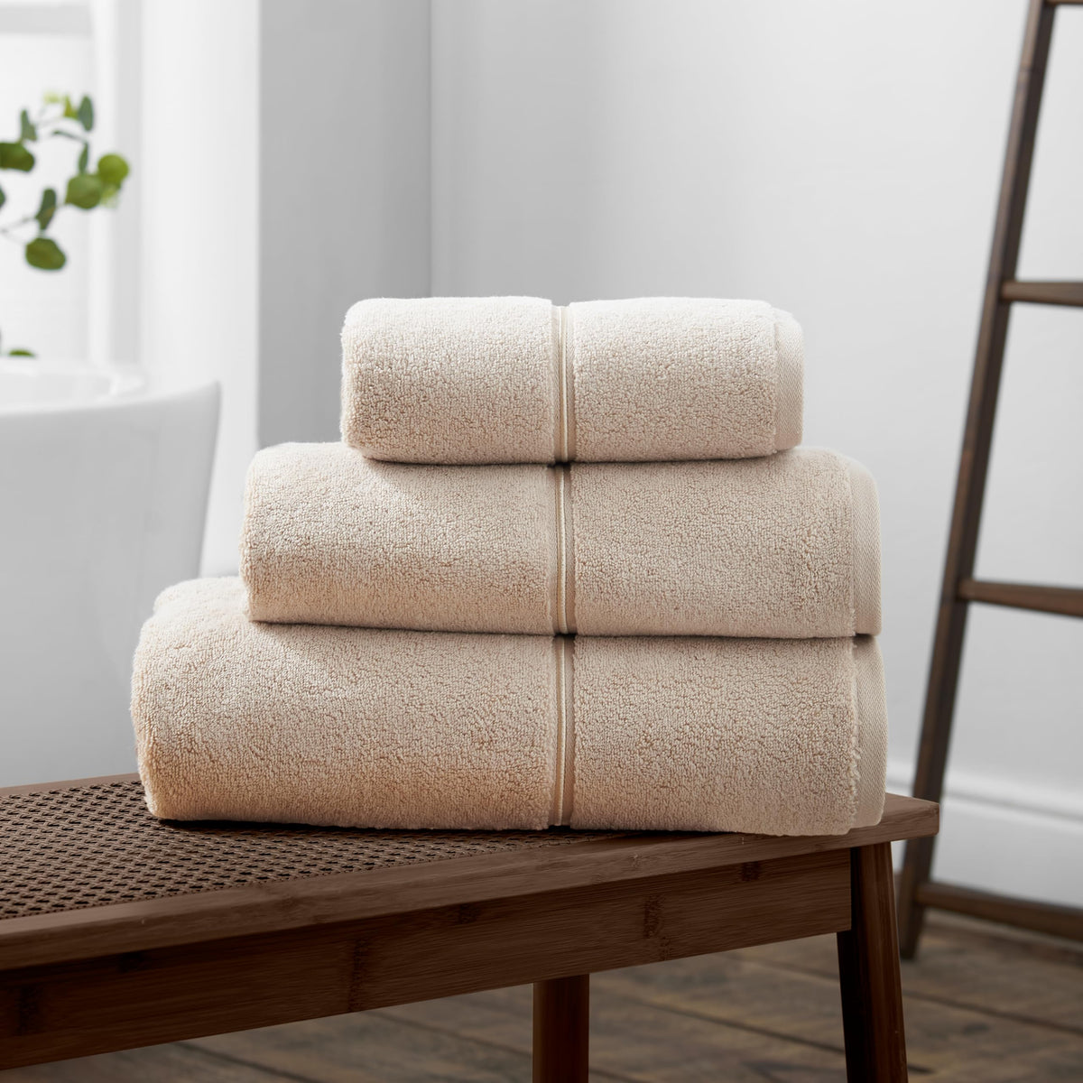 Bianca Zero Twist Satin Stitch Cotton 70x127cm Bath Towel Natural