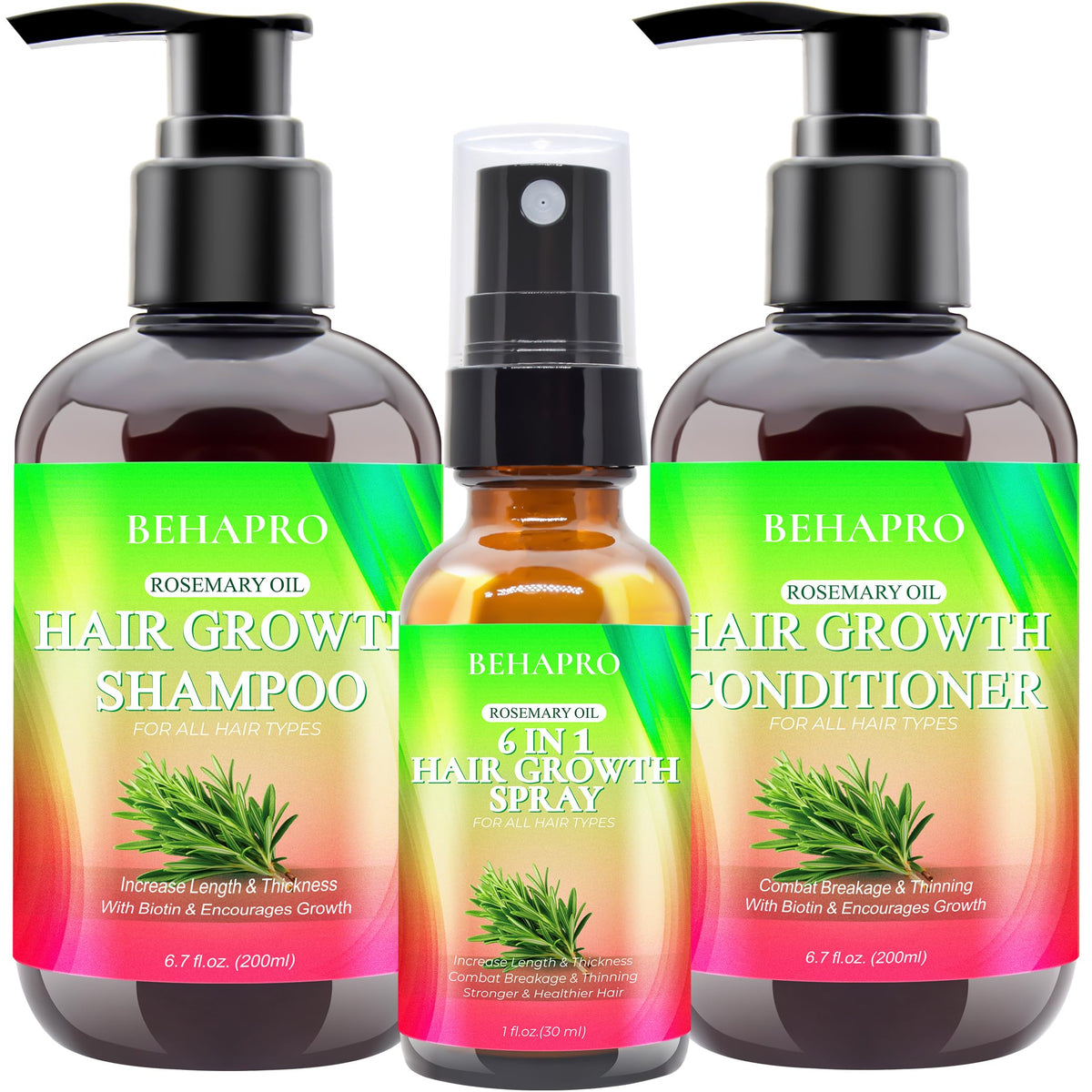 Hair Growth Shampoo and Conditioner Set w/Heat Protectant Spray,Rosemary Biotin Keratin Argan Oil Sulfate Free Routine Hair Growth Products for