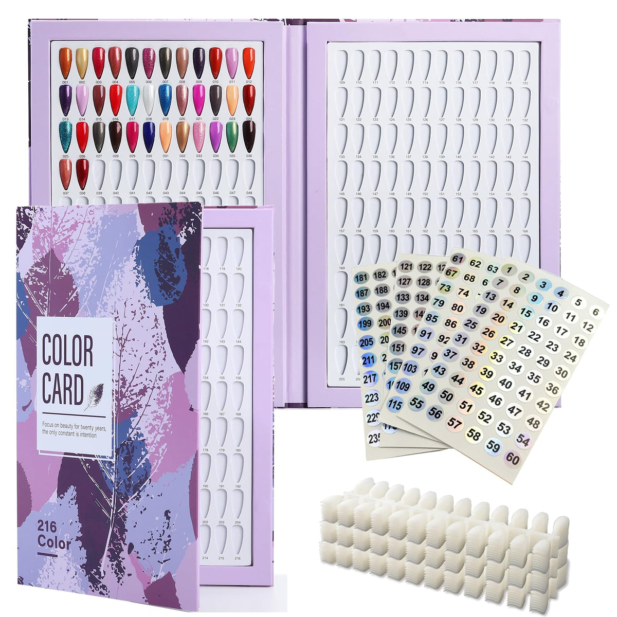 Acycoin2A 216 Nail Colour Chart Display Gel Nail Polish Colour Book with 240 Artificial Nail Tips and Sticker Number (A)