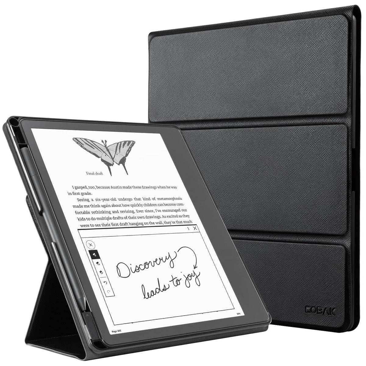 CoBak Tri-fold Case for New Kindle Scribe 2024/2022 Released - Premium Folio Leather Cover with Pen Holder, Auto Sleep/Wake, and Stand Feature