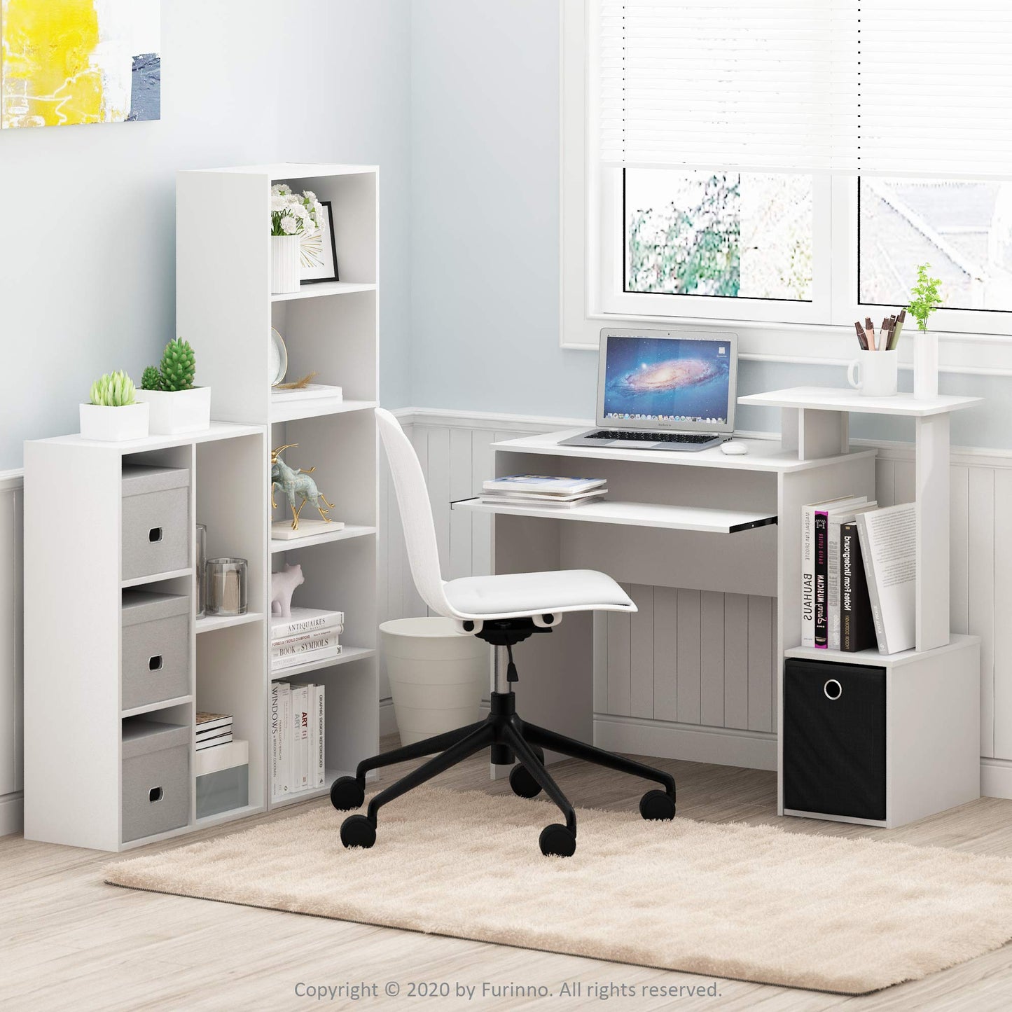 Furinno LUDER Book Shelf, 5-Cube Bookshelf, Reversible Bookcase, 23.9 x 49.5 x 80 cm, for Living Room, Bedroom, Home Office, Plain White