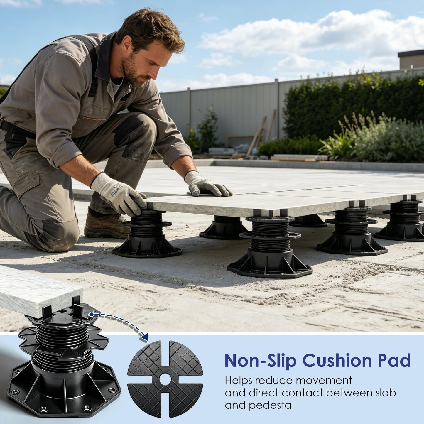 Nordswal 4 Pack Adjustable Tile & Paver Support Pedestal, Heavy Duty Paving Slab Supports with Rubber Pad, Height Adjustable 60-140mm