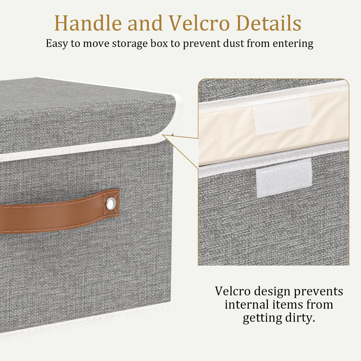 OUTBROS Fabric Storage Boxes with lids, Bins 33x23x20 cm (Grey, 3-Pack)