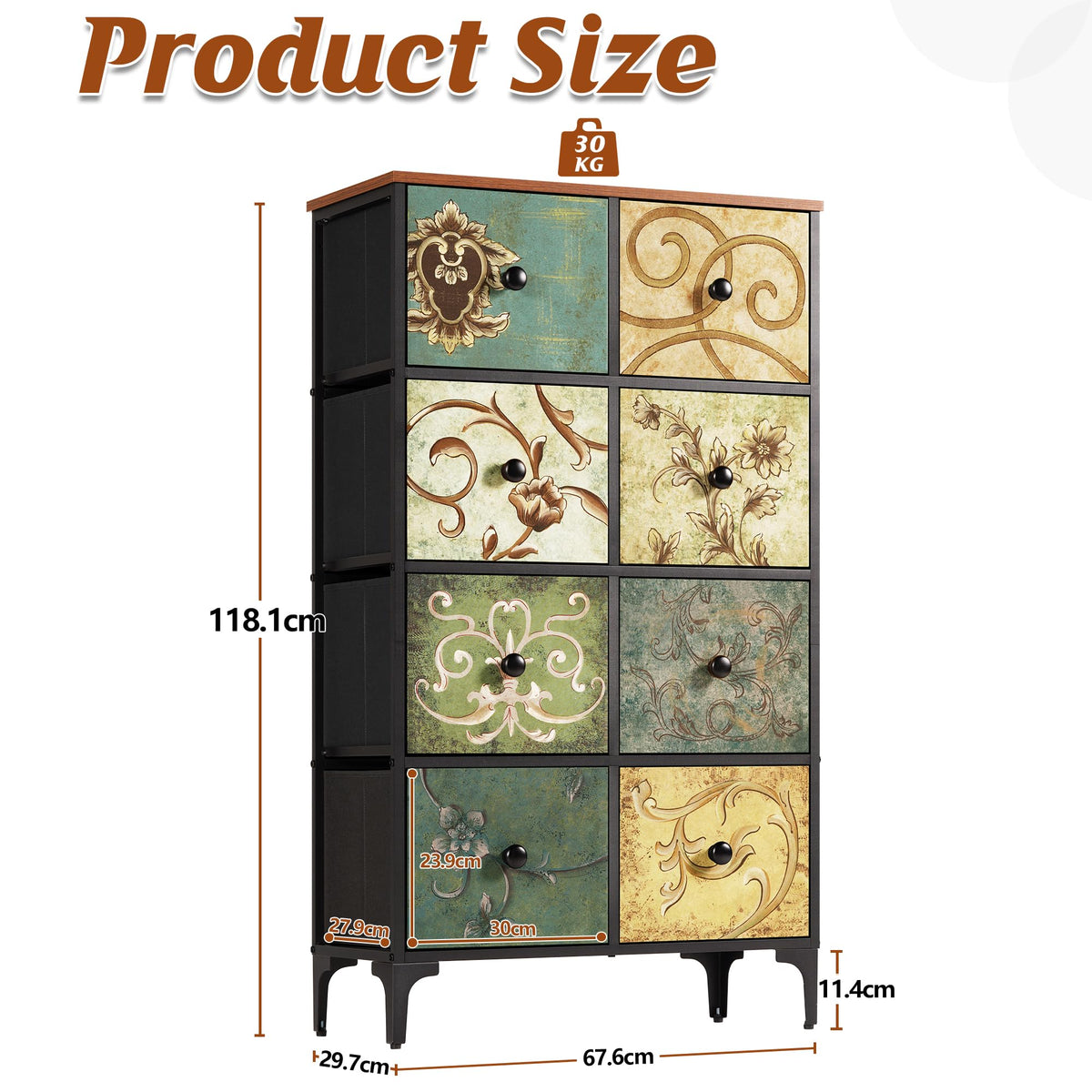 LYNCOHOME Chest of Drawers, 8 Drawer Fabric Bedroom Dresser Storage Drawrs, Storage Organizer Unit for Bedroom, Living Room, Entryway, Nursery