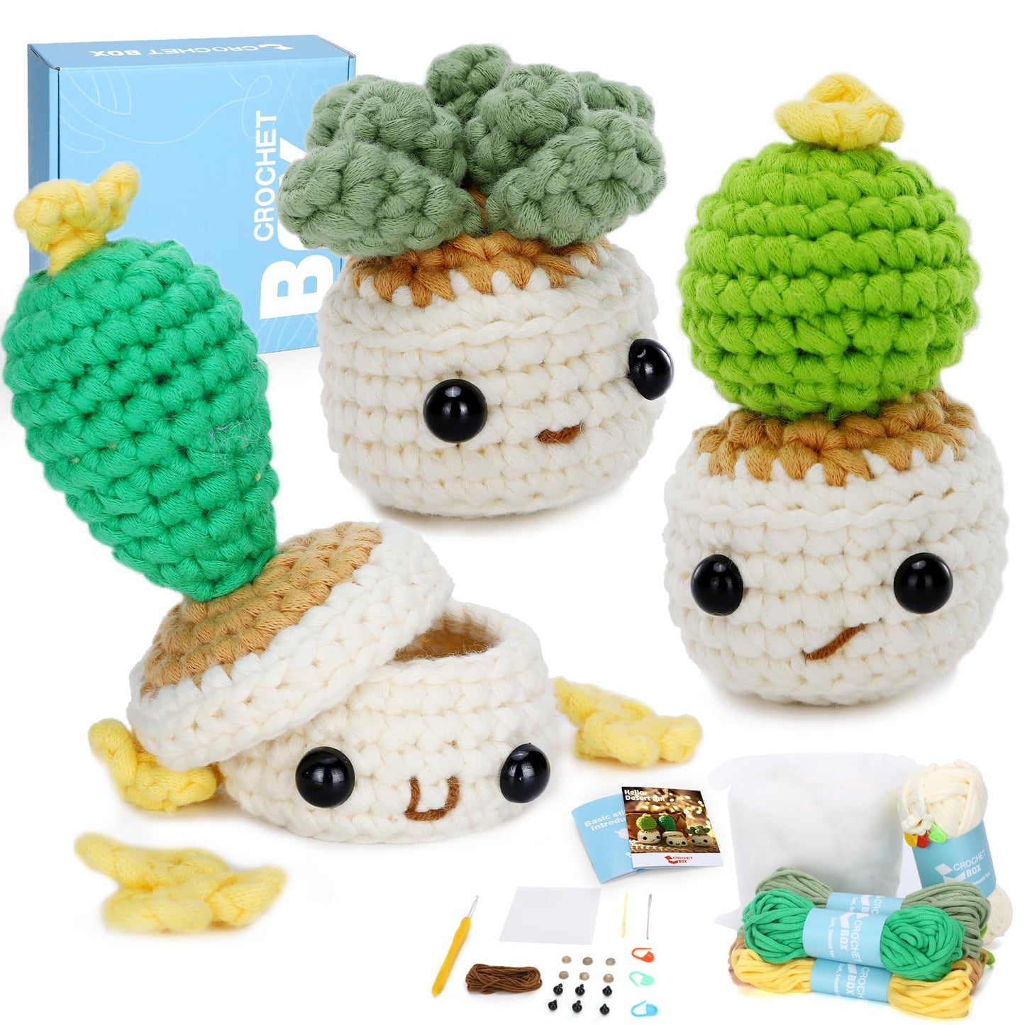 Beginner's Smiley Potted Plant Crochet Kit for Adults - Knitting Soft Yarn, Step-by-Step Video Tutorial, Birthday Gift