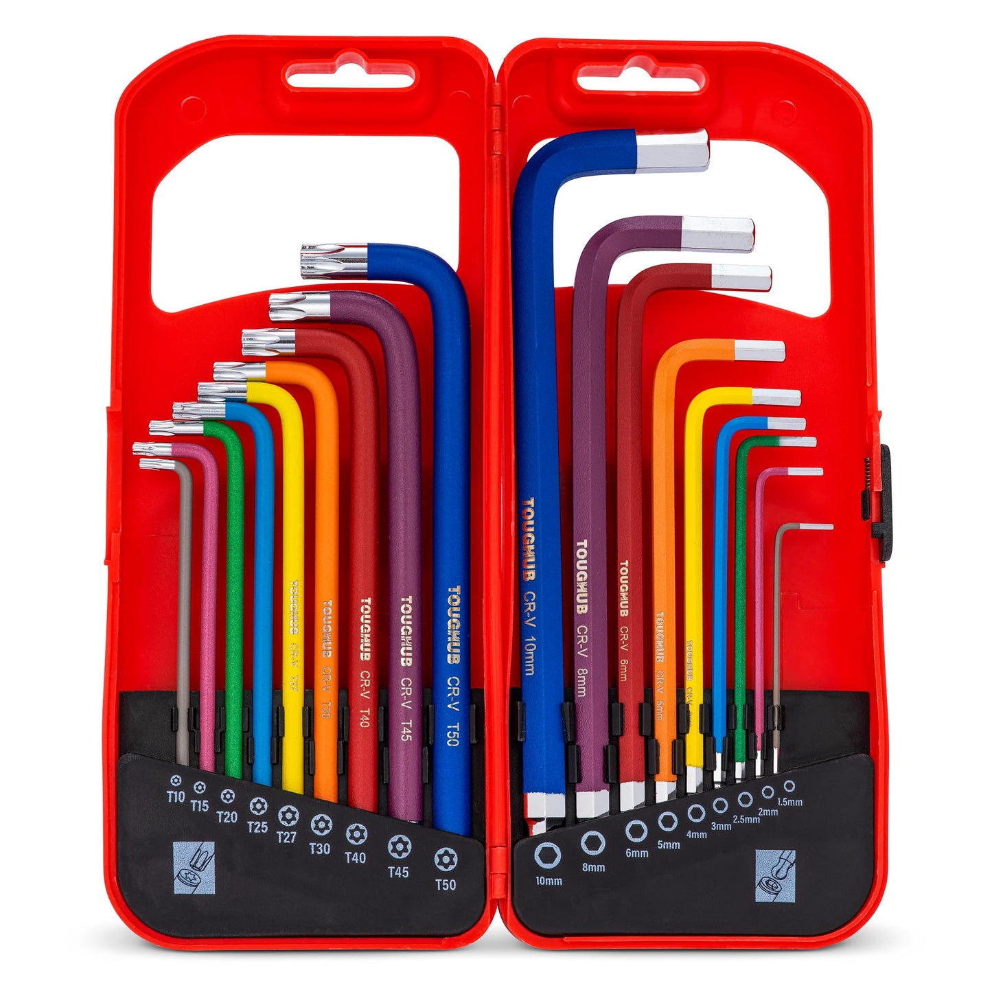 ToughHub 18 Pcs Metric and Torx Allen Key Set - Long Arm Hex Key Set 1.5-10mm and T10 - T50 Inch with Carry Case