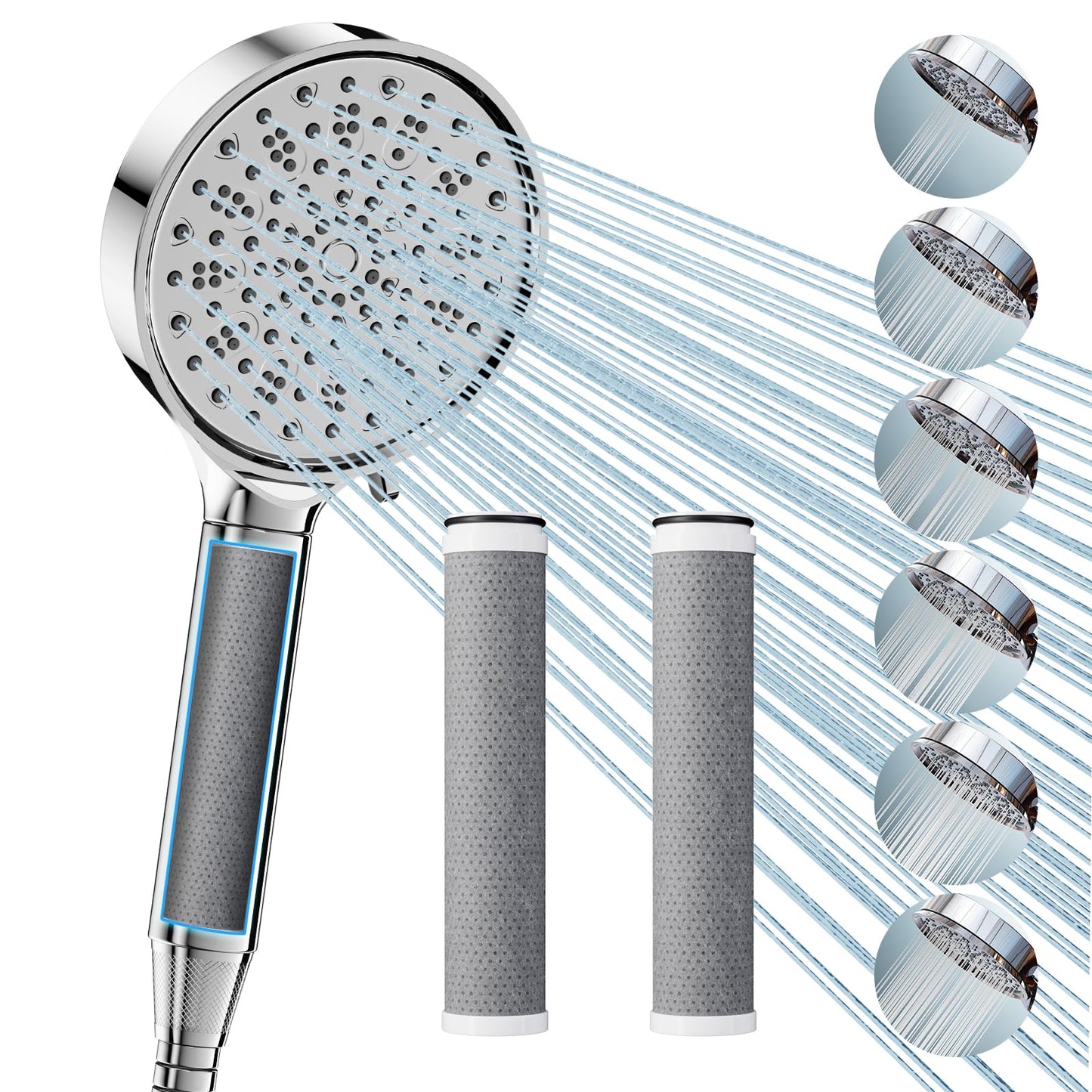 Cobbe Hard Water Filter Shower Head and Hose with 3 Pack 2.0 Carbon Shower Filter, Water Softener Showerhead, 6 Mode High Pressure Shower Heads for
