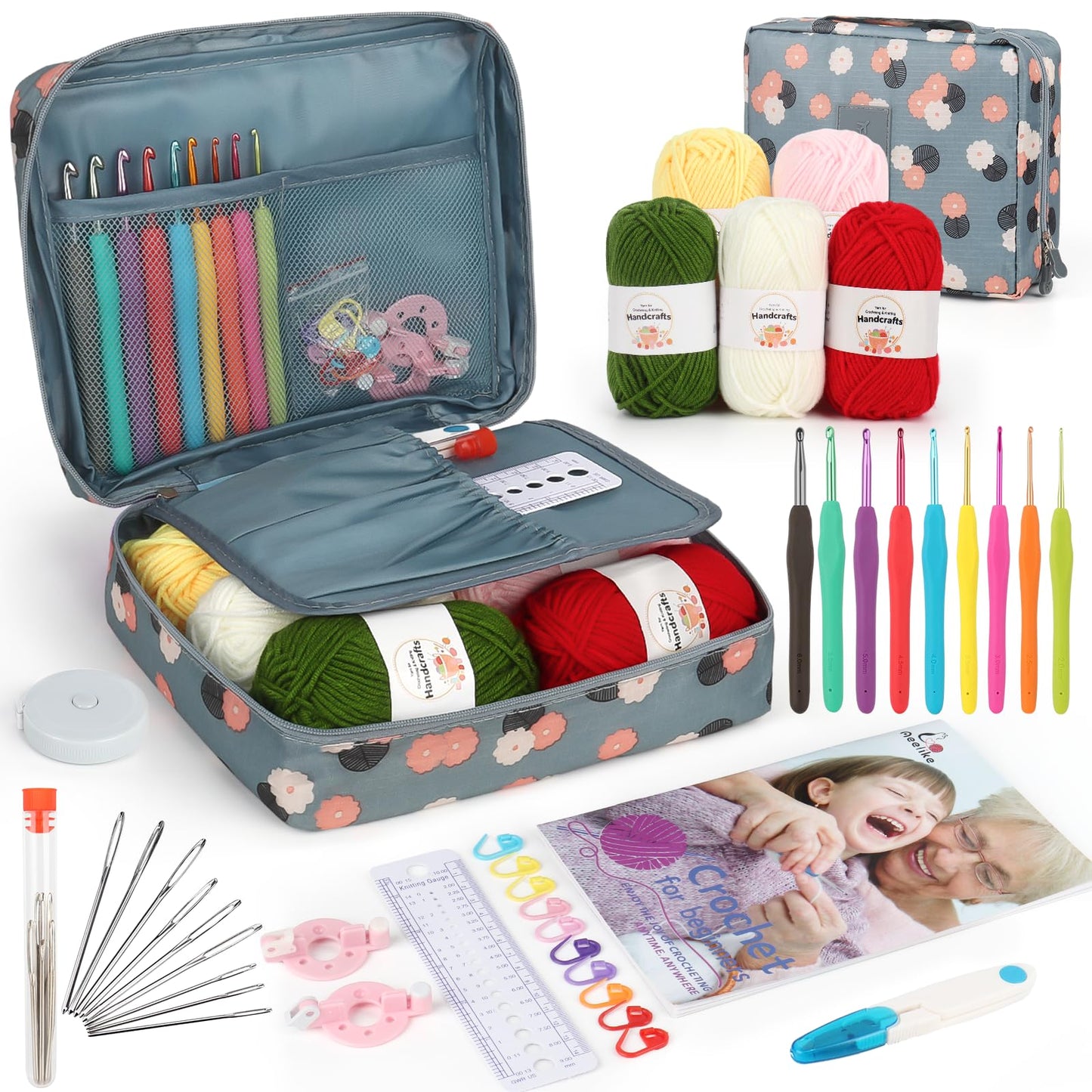 Aeelike Crochet Kits for Adults, Crochet Kits for Beginners Children, 40 PCS Crochet Kit with Yarn & Instructions, Ergonomic Crochet Hooks Set