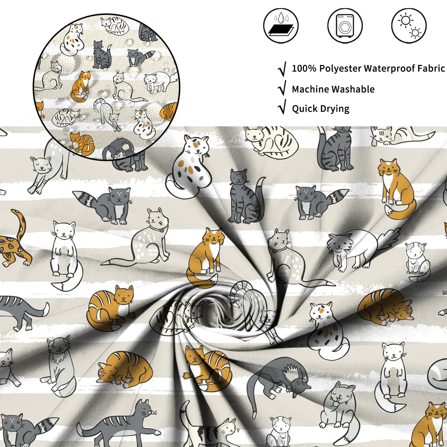 ASDCXZ Funny Cat Shower Curtain 180x200 cm, Cute Cartoon Pet Cat Colorful Kitten Children Animal Waterproof Bath Curtain Polyester Textile Washable