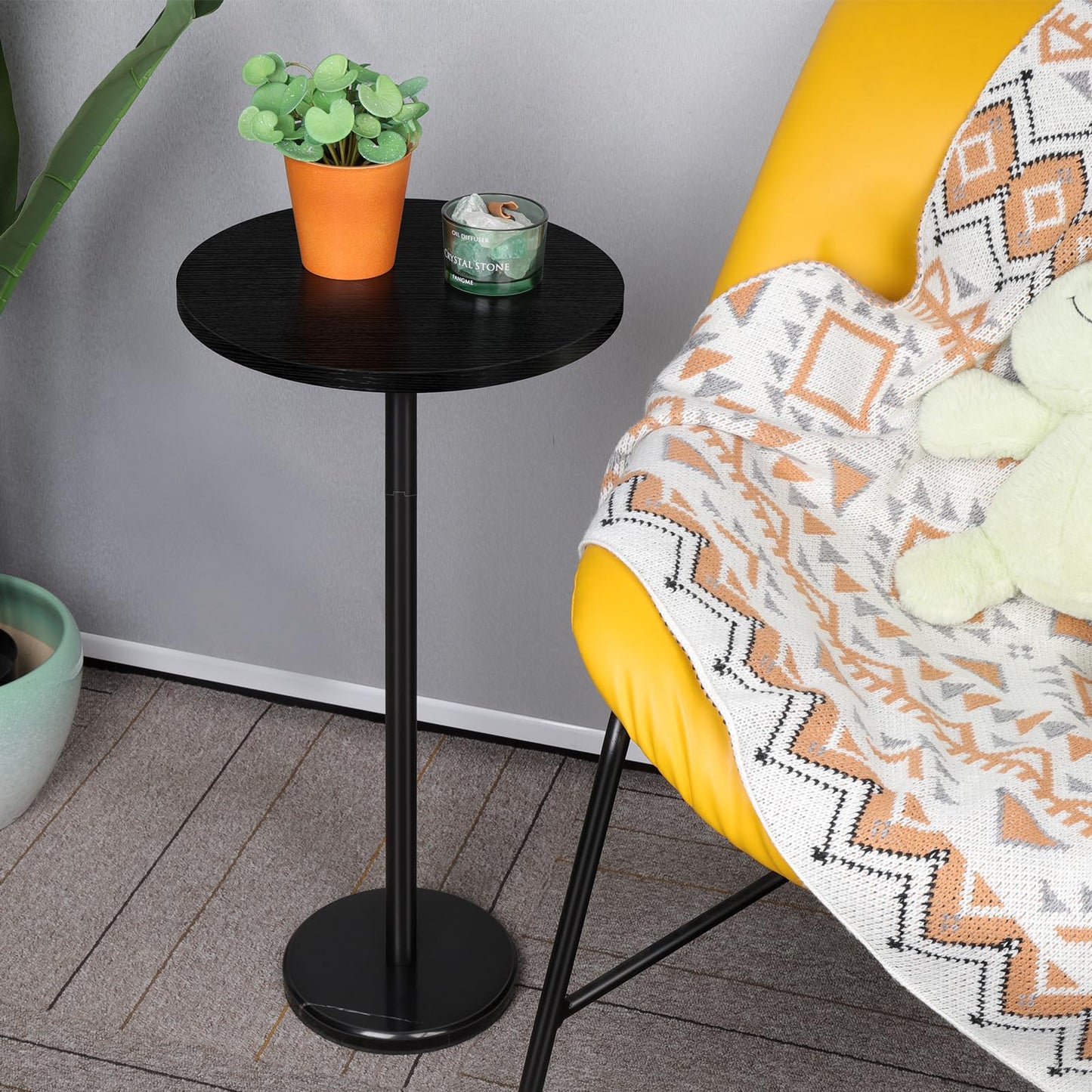 1 Pack Round Side Table Black Small Round Coffee Table With Marble Base