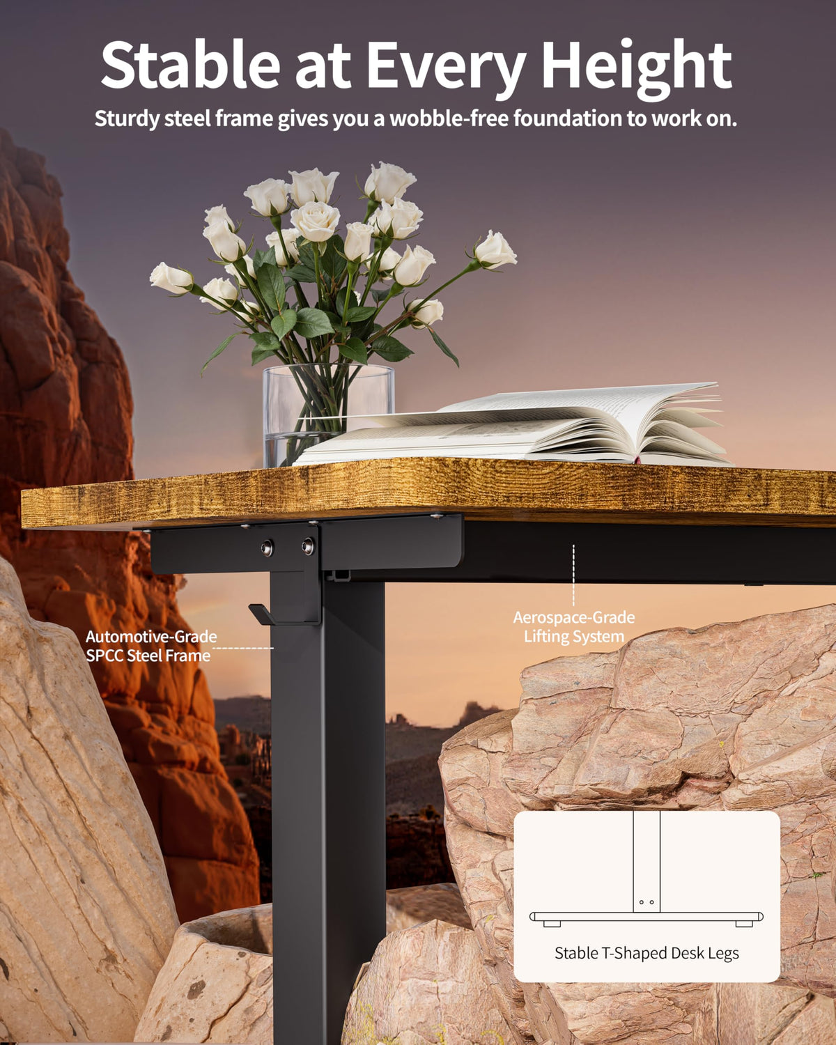 BIZUM Electric Standing Desk 120x60cm Gaming Desk 3 Memory with Splice Board, 70–115cm Lift, 2 Hooks, 80kg Load, Computer Workstation, Rustic Brown