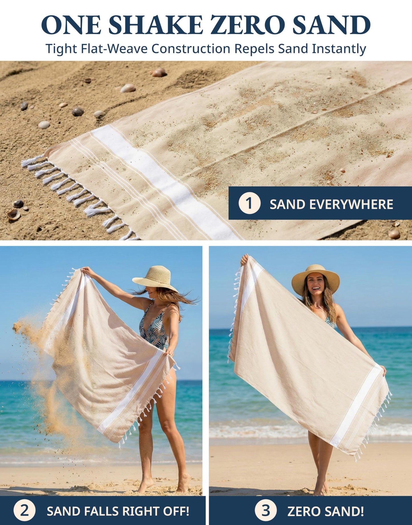 LANE LINEN Oversized Beach Towels – 4 Pack, 39"x71" Cotton Rich & Quick Dry Travel Towels for Adults, Lightweight & Pre-Washed for Soft Feel, Beige