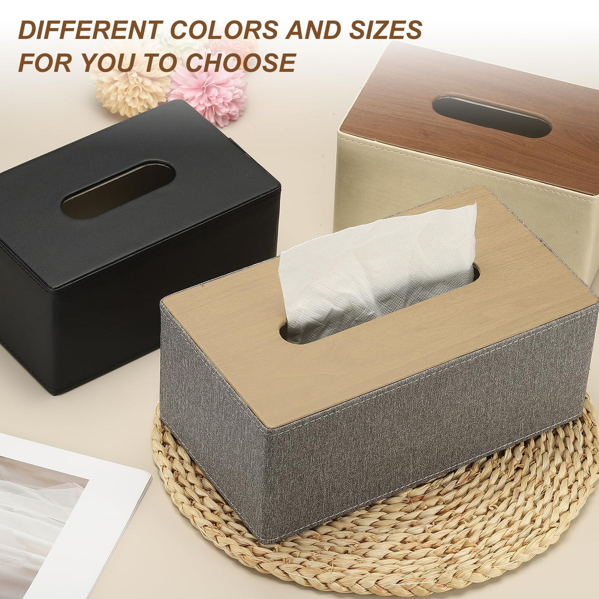 sourcing map Tissue Box Cover, Rectangle Modern Tissue Box Holder with Magnetic Closure for Living Room Bedroom Office Hotel Desk
