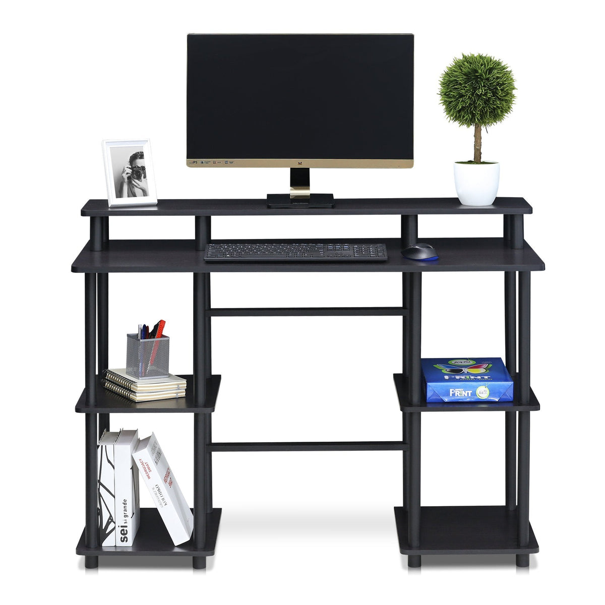 Furinno Computer Desks, Wood, Espresso/Black, one Size
