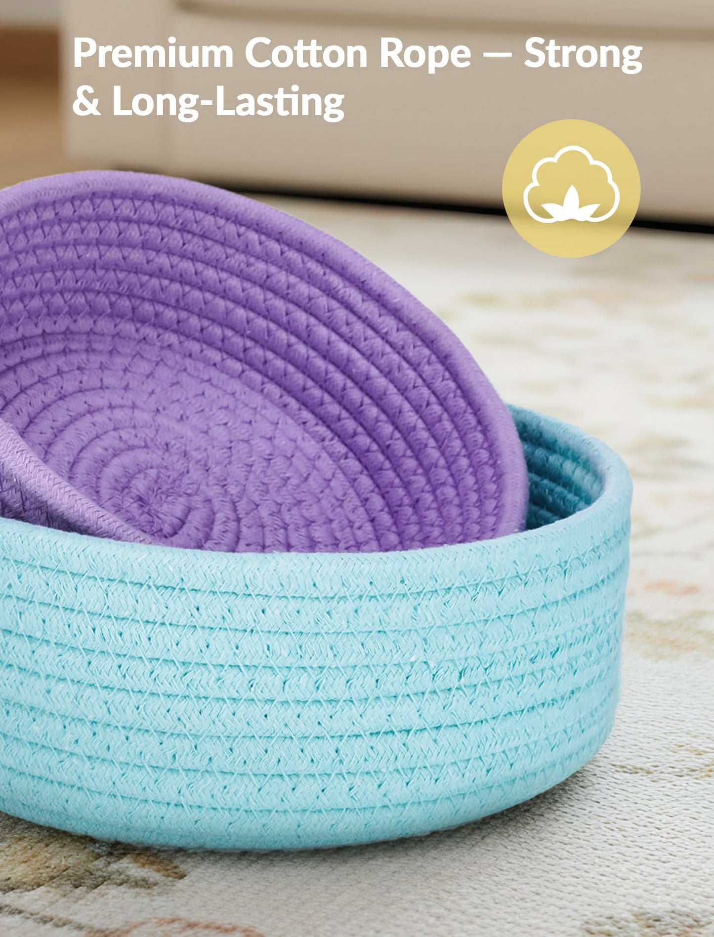 NiHome 5-Pack Cotton Rope Storage Baskets, Woven Round Bin Set, Rainbow