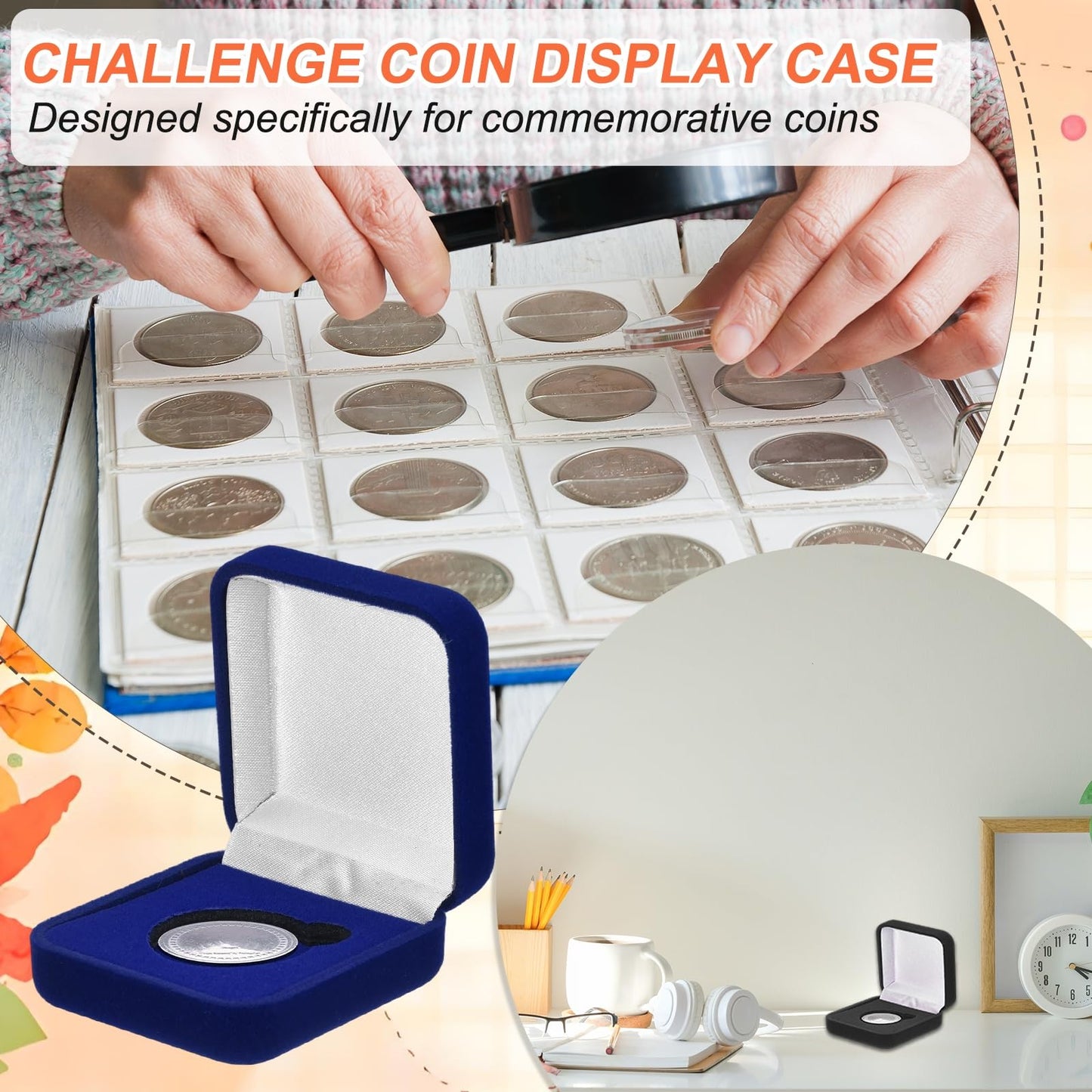 PATIKIL Velvet Challenge Coin Presentation Display Box, 45mm Coin Display Case Badge Gift Storage Protective Holder for Commemorative Medals Tokens