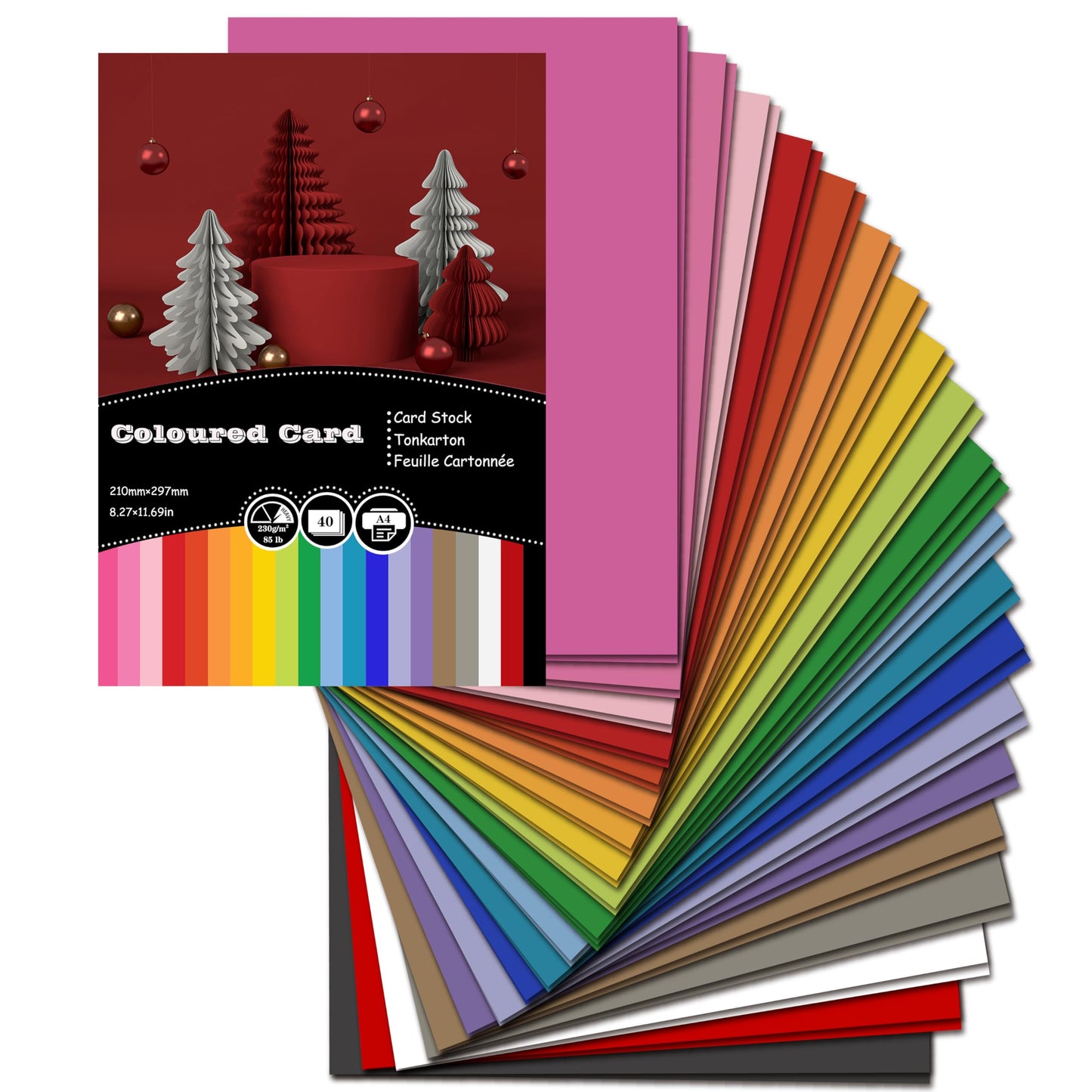 Coloured Card, 40 Sheets, A4 Card 230gsm Thick Multicoloured Card Stock for Cards Making, Scrapbook, Office Printing and Arts or Crafts - 20 Assorted