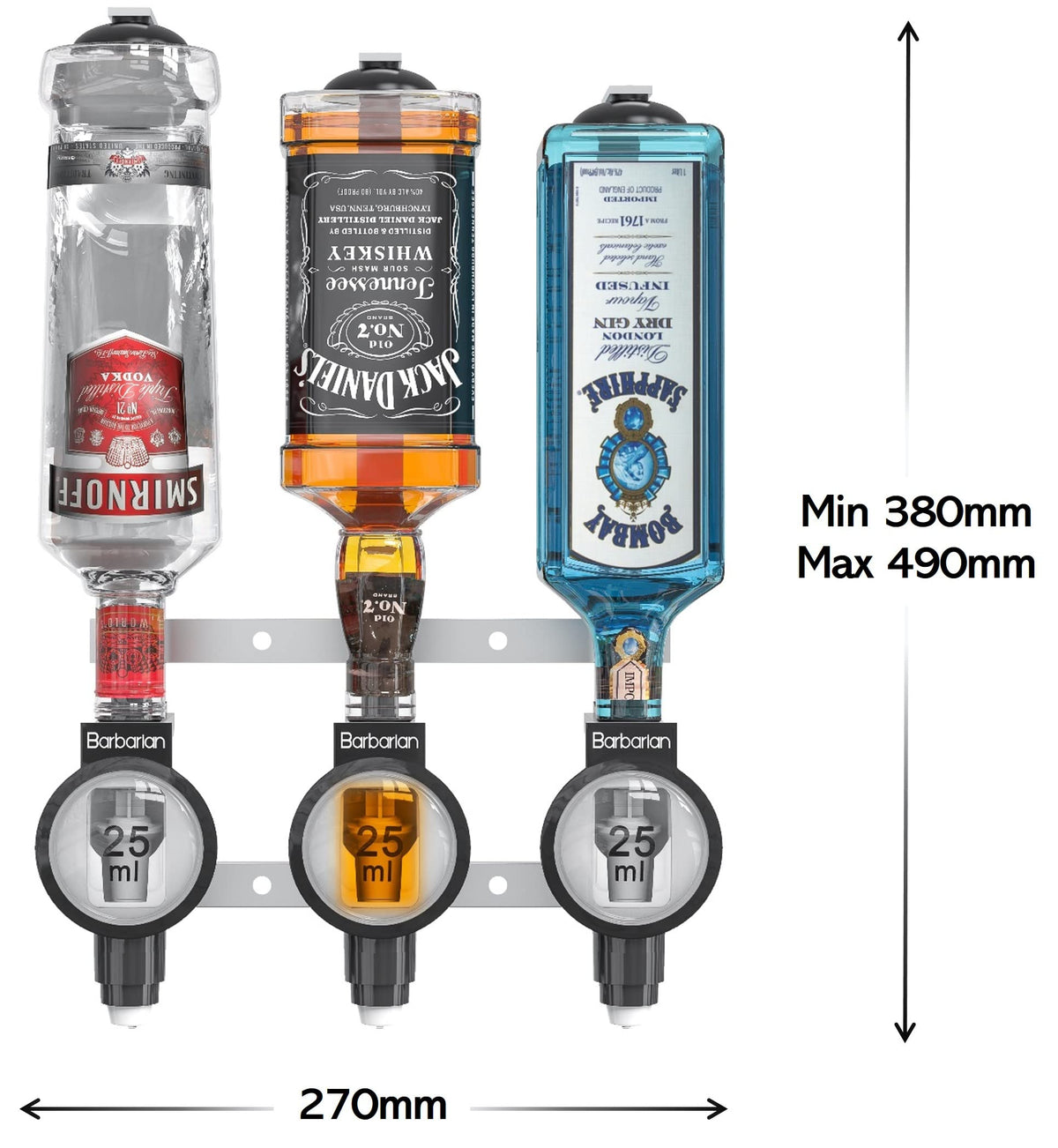 MillyAnne London Barbarian 3/4/6 Bottle Optics for Home Bar - Bar Butler Shot Measure Bracket Alcohol Spirits Wine Upside Down Drink Dispenser Home