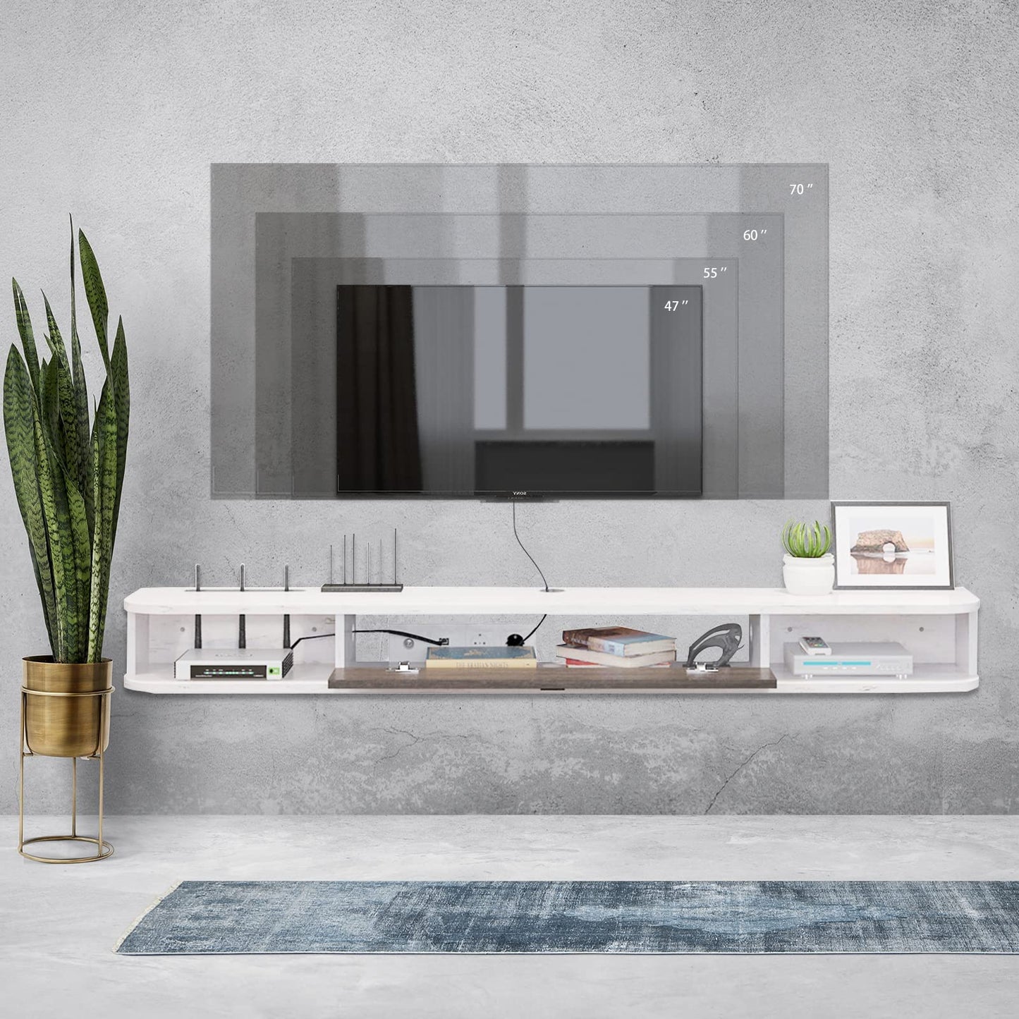 Pmnianhua Floating TV Stand, Wall Mounted TV Cabinet, Floating Shelves with Door, Modern Entertainment Media Console Center Large Storage TV Bench