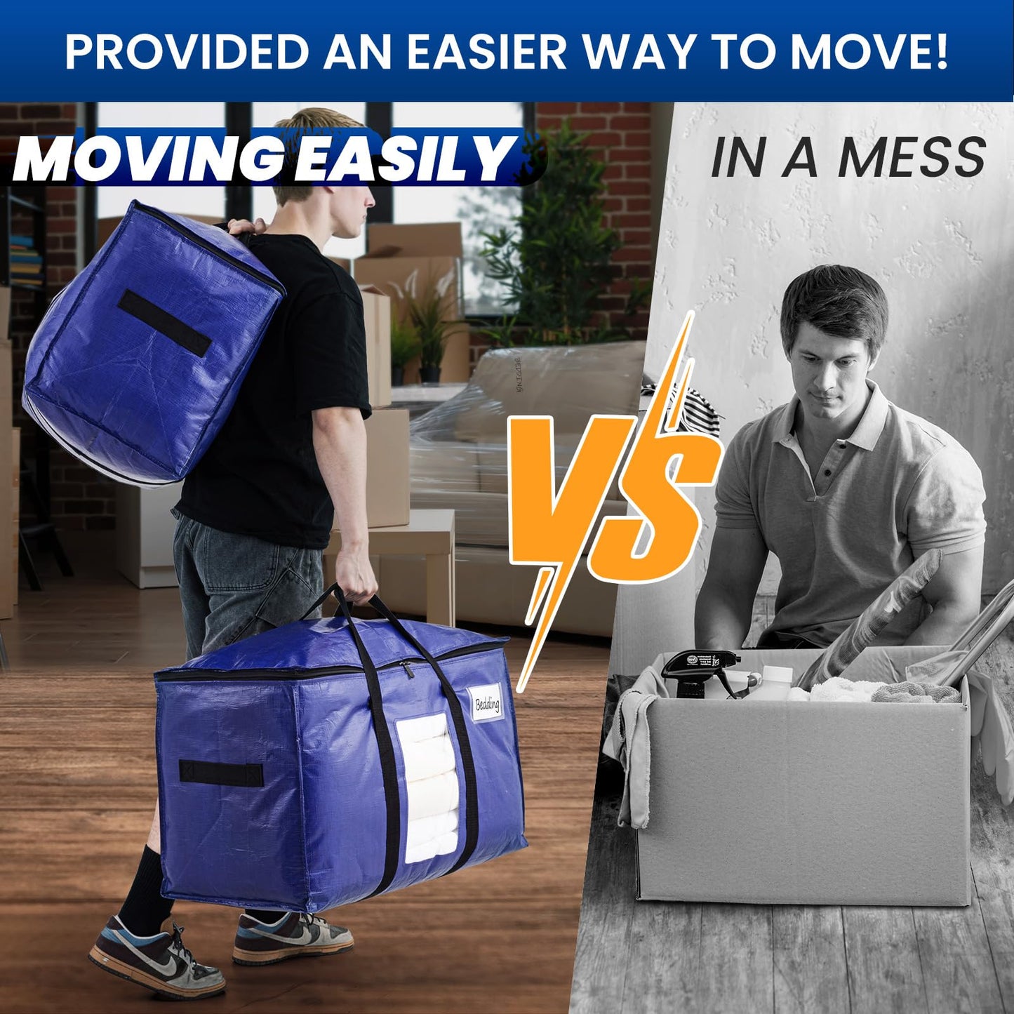 TAILI Moving Bags Extra Large Heavy Duty, Clear Window, 6 Pack Deep Blue