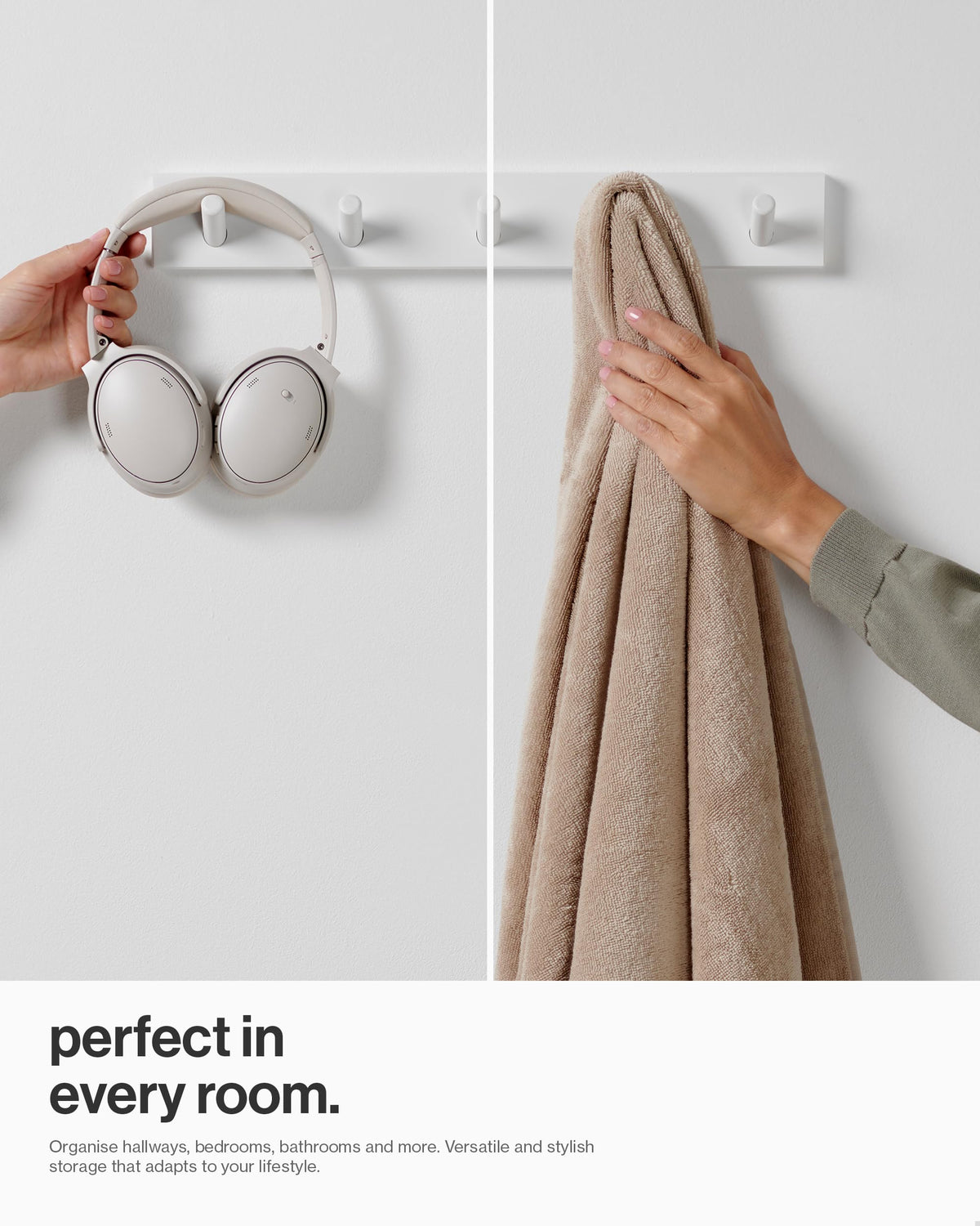 LARHN White Wall-Mounted Coat Rack, 2-Pack - 5 Coat Hooks, 43cm