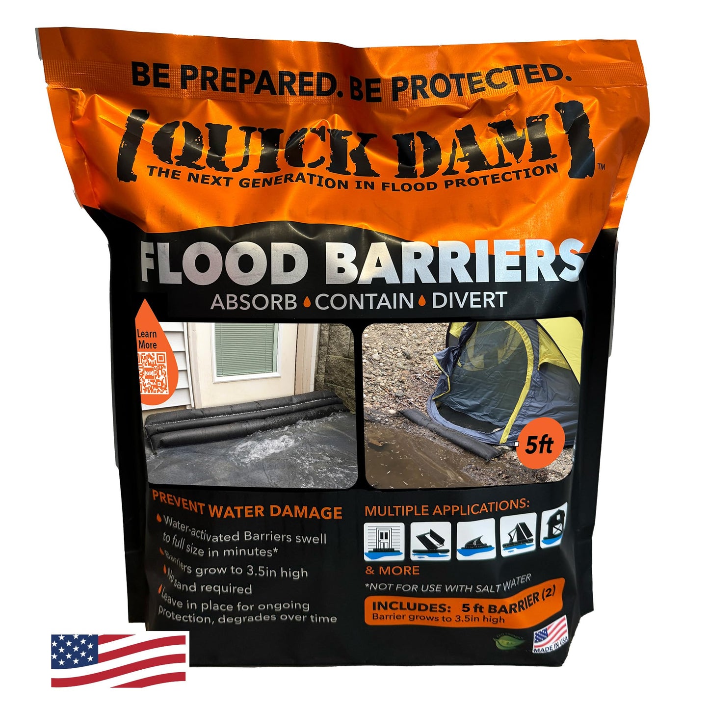 Quick Dam QD65-2 5' Barrier Water Flow Dust Bags, 2 Pack, Black