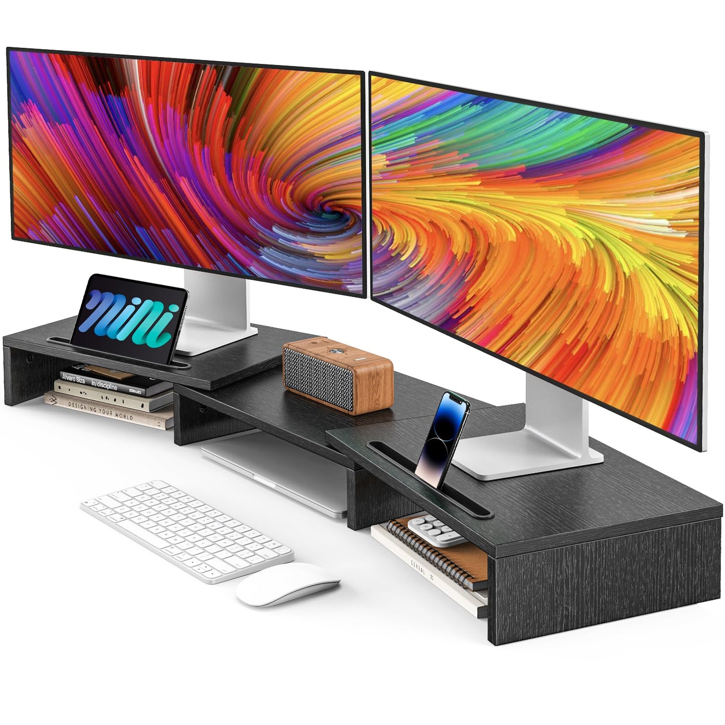 AMERIERGO Dual Monitor Stand Riser for 2 Monitors, Monitor Stand for Desk, Adjustable Computer Monitor Stand with 2 Slot, Multifunctional Desktop