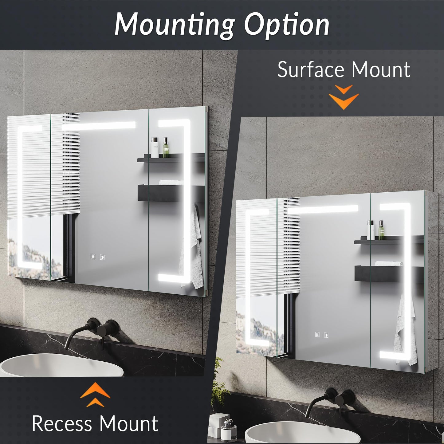 ELEGANT LED Bathroom Mirror Cabinet with Shaver Socket & 3 Colors, 80x60cm