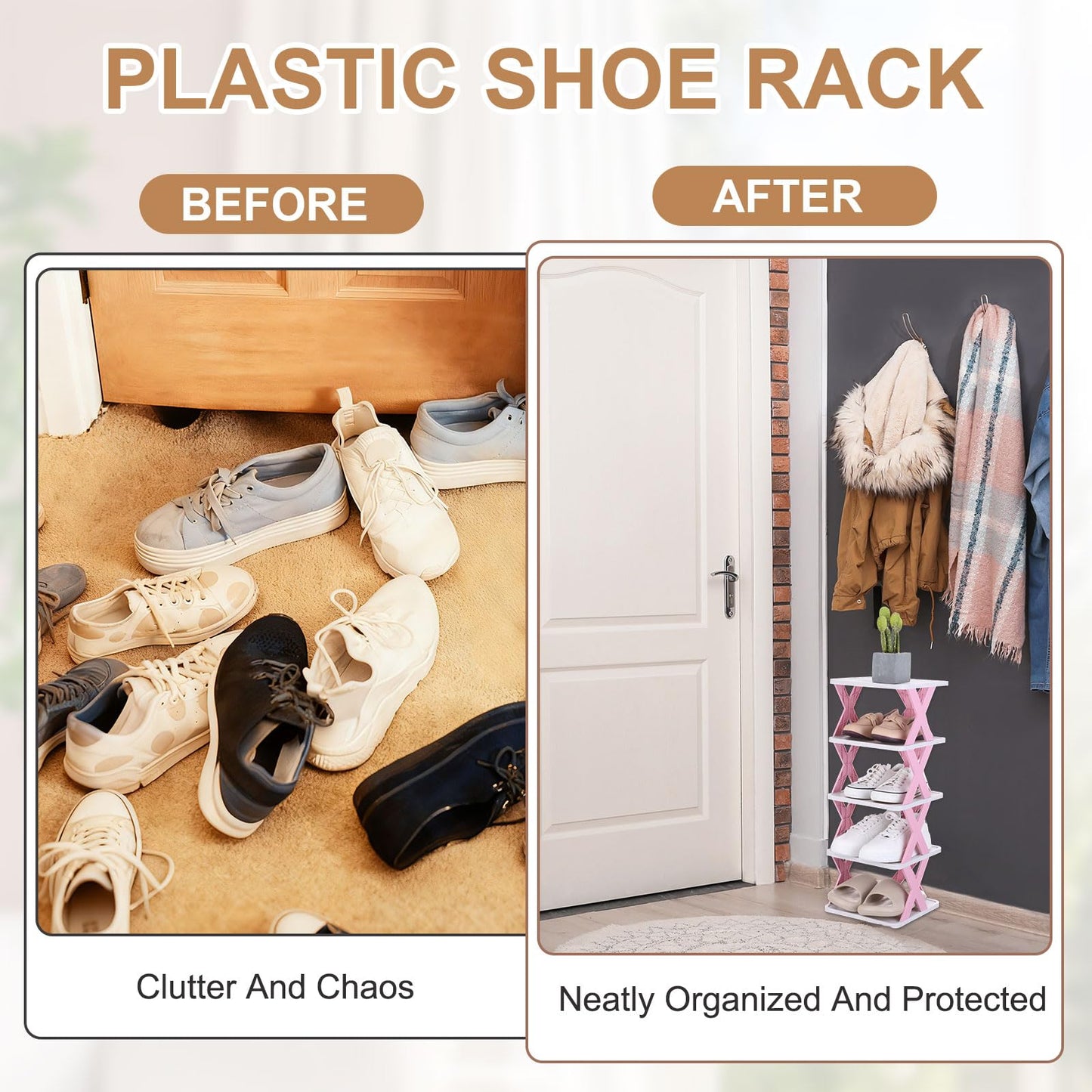 sourcing map 2-Tier Plastic Shoe Rack, Vertical Shoe Rack Stackable Storage Organizer Folding Space-Saving Narrow Slot Shelf for Closet Livingroom