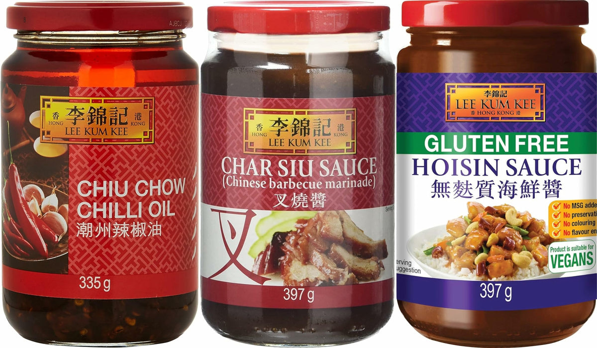Lee Kum Kee Sauces ?Pack of 3? Char Siu Sauce 397g, Hoi Sin Sauce 397g & Chiu Chow Chilli Oil 335 g