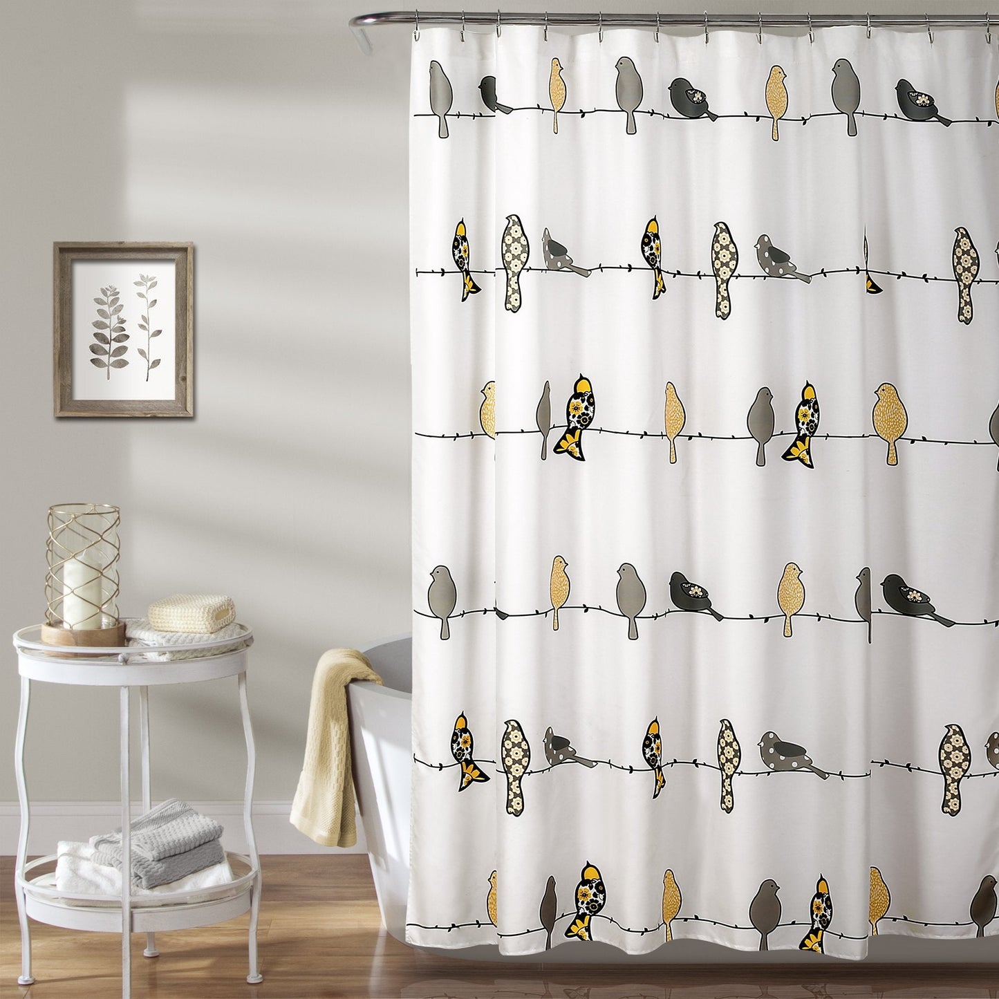 Lush Decor Rowley Birds Shower Curtain, Polyester, Yellow & Gray, 72" W x 72" L (Pack of 1)