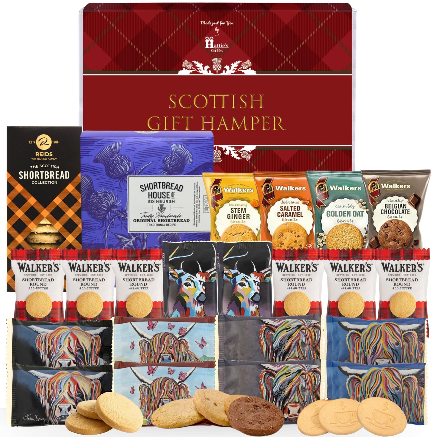 Luxury Scottish Gifts Shortbread Hamper ? Hattie?s Biscuits Gift Set with 22 Individually Wrapped Gourmet Shortbread ? Snack Box for Birthdays, Thank